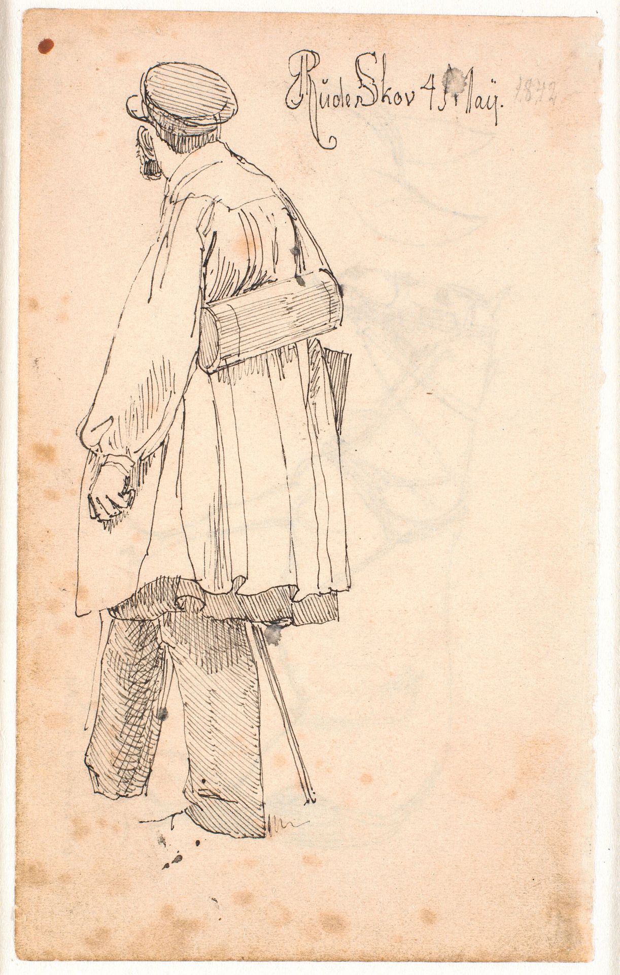 P.C. Skovgaard med botaniserkasse, stående og set fra ryggen by Johan Thomas Lundbye