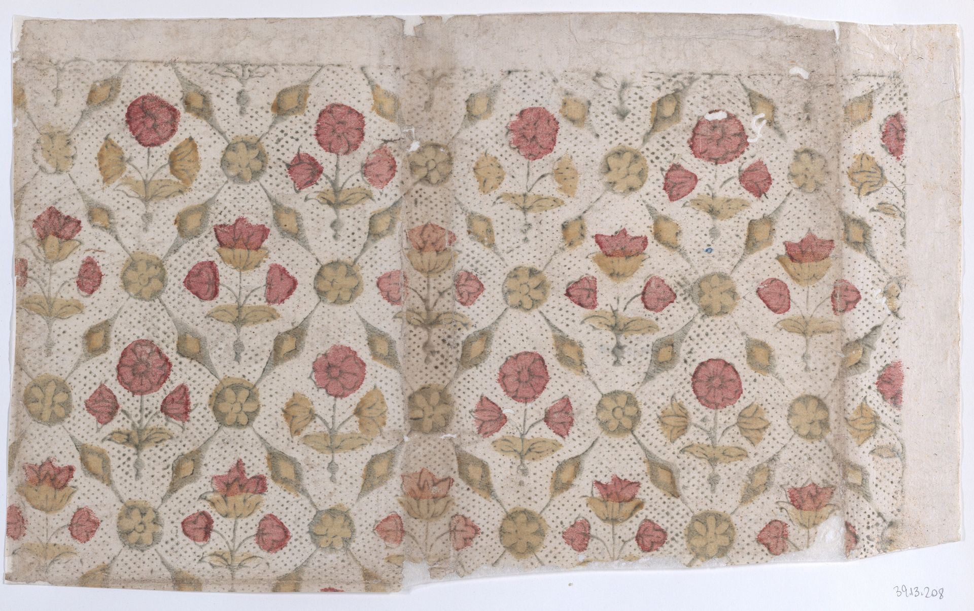 Sheet with overall floral and dot pattern by Anonymous