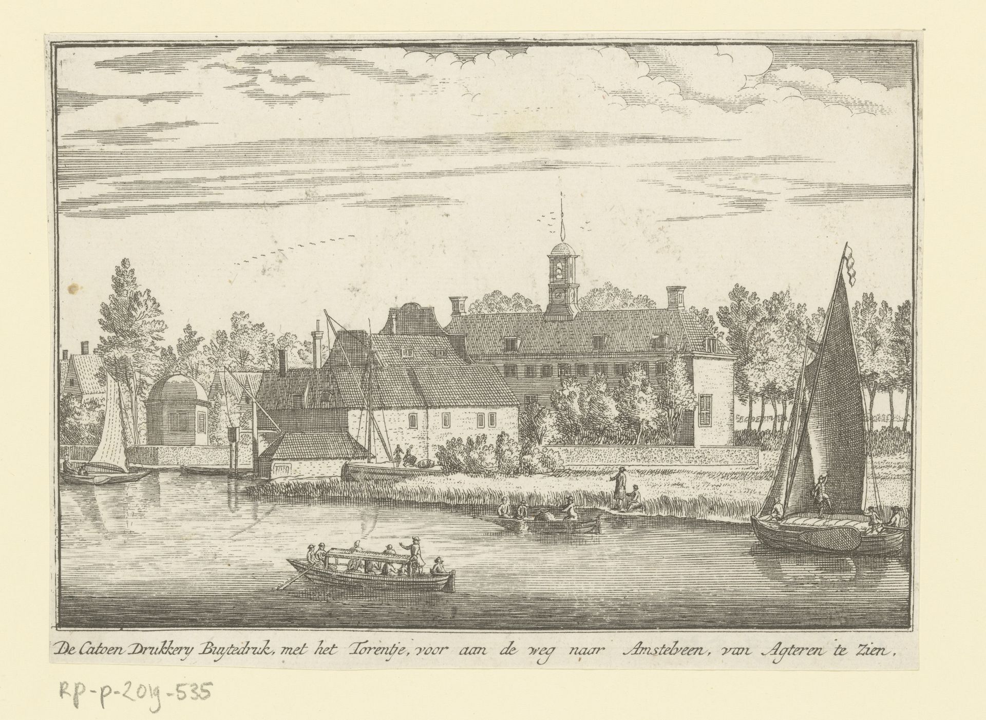 Gezicht op de achterzijde van de katoendrukkerij Buytedruk aan de Amstelveenseweg by Abraham Rademaker