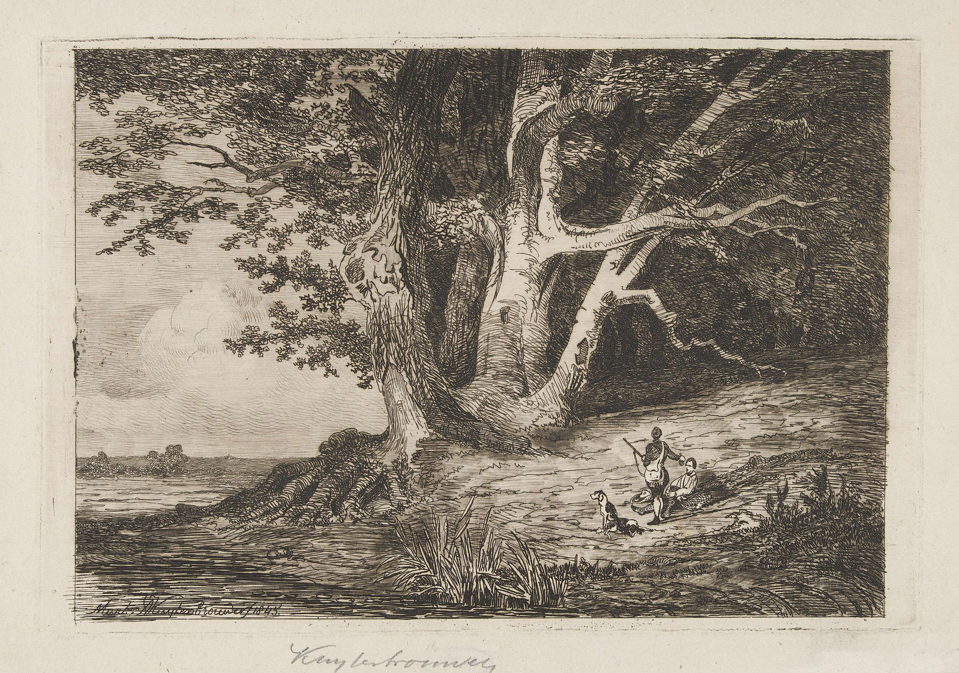 Twee jagers aan de waterkant by Martinus Antonius Kuytenbrouwer jr.