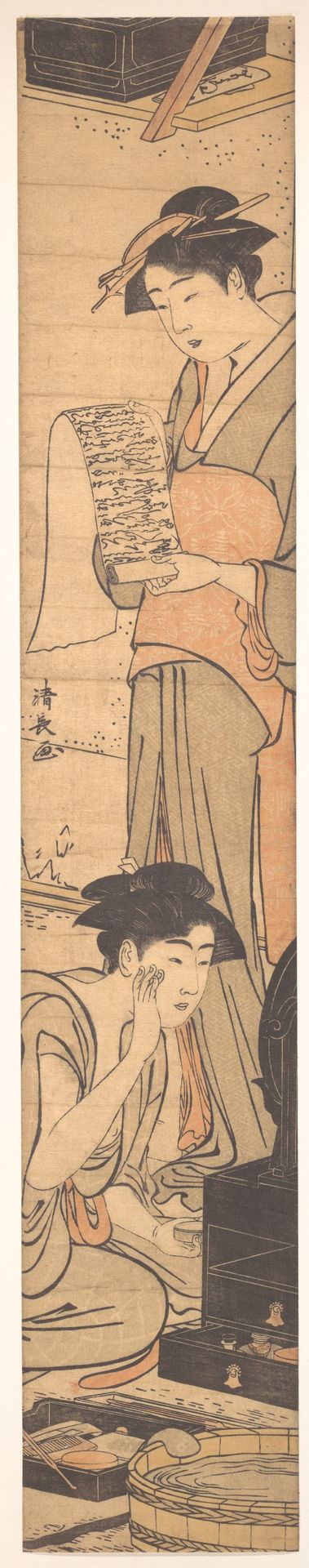 A Lady Reading a Letter; AnotHer Making Her Toilet Before a Mirror by Torii Kiyonaga