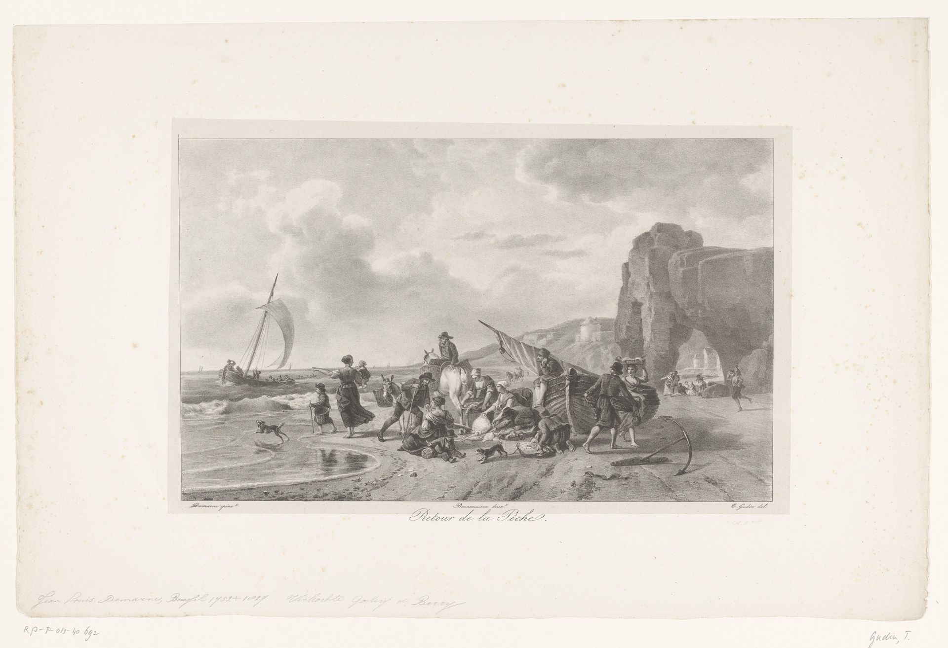 Vissers komen met hun vangst aan op het strand by Théodore Gudin