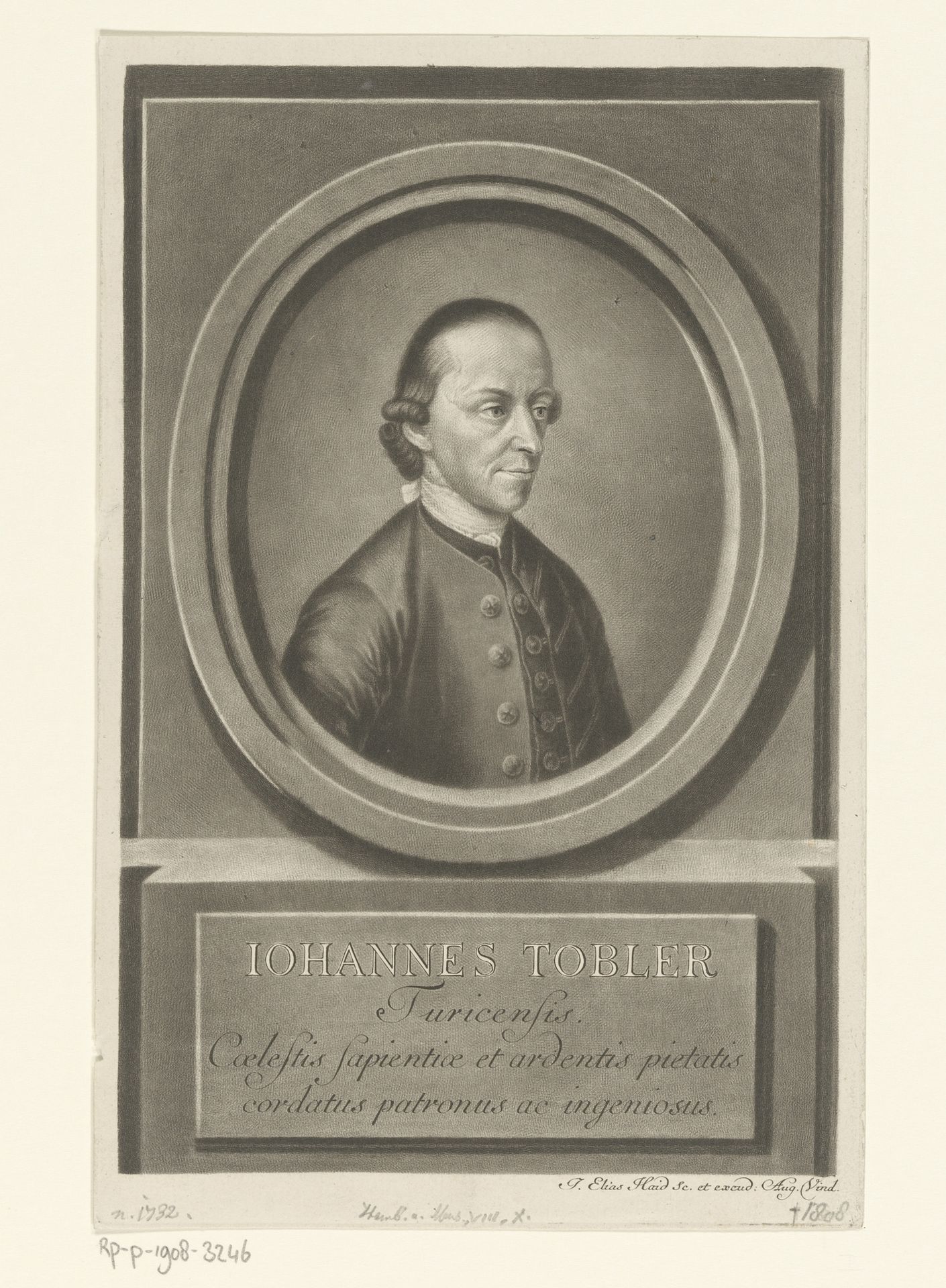 Portret van Johann Tobler by Johann Elias Haid