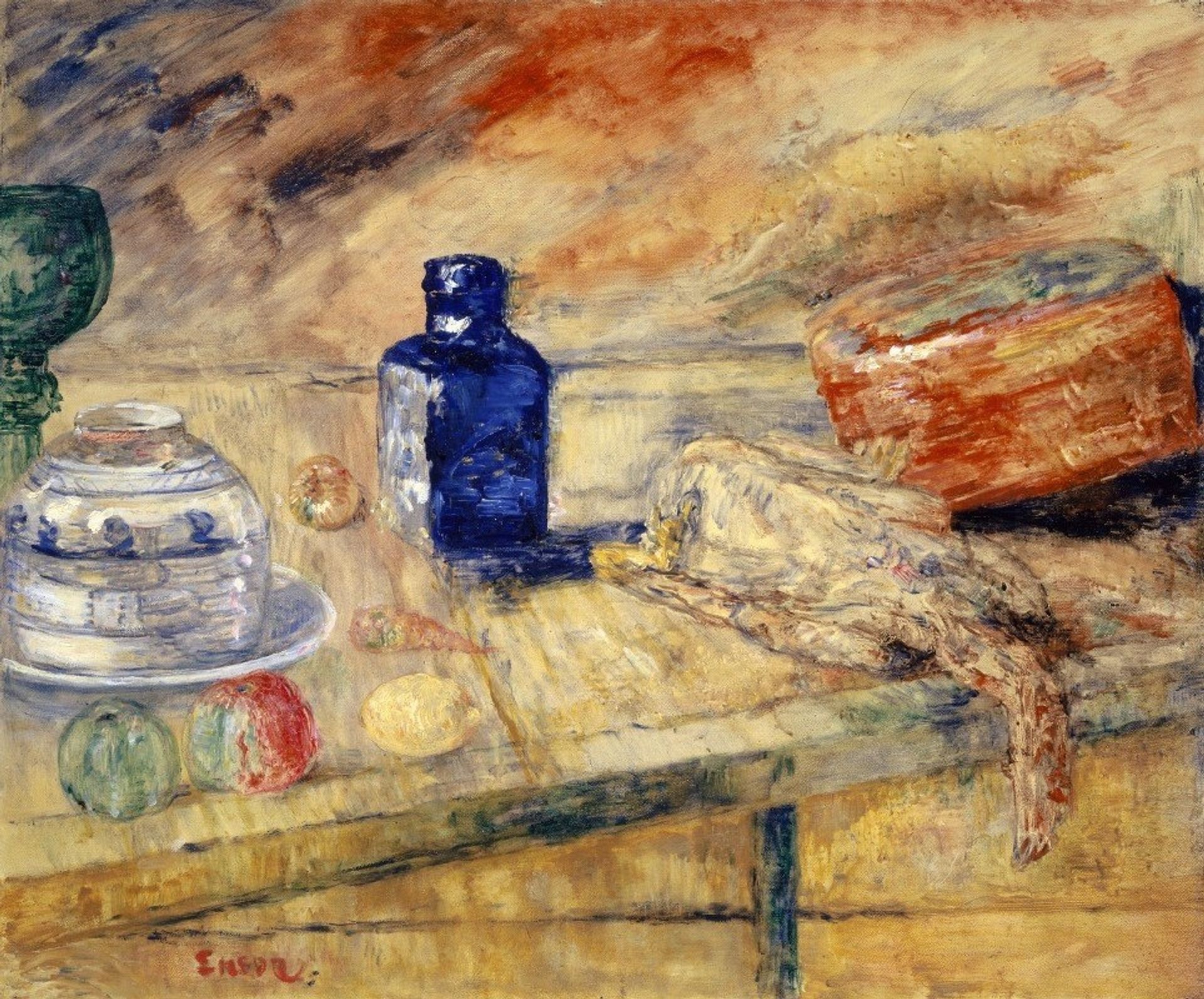 Blue Bottles And Chicken by James Ensor
