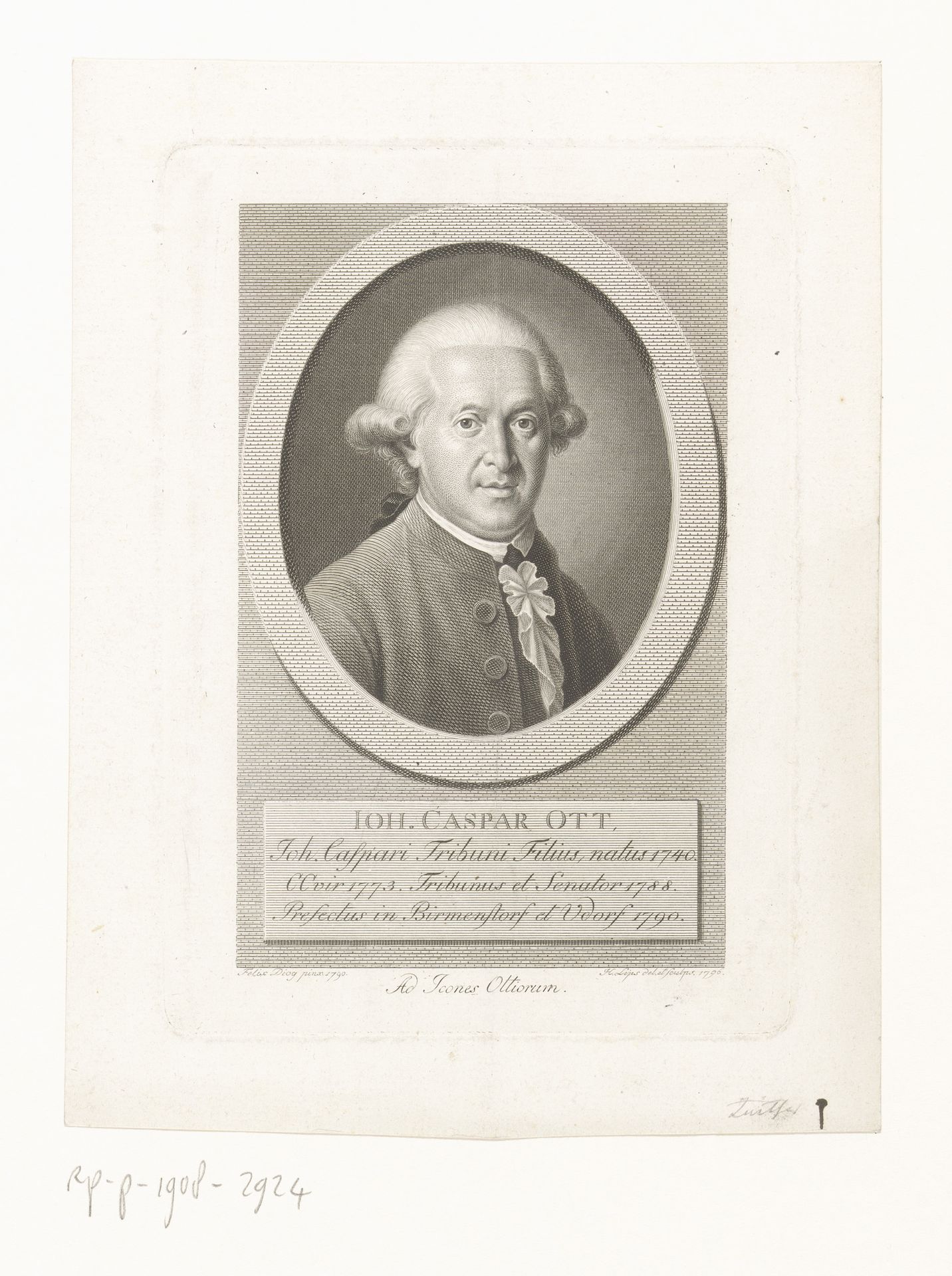 Portret van Hans Kaspar Ott by Johann Heinrich Lips