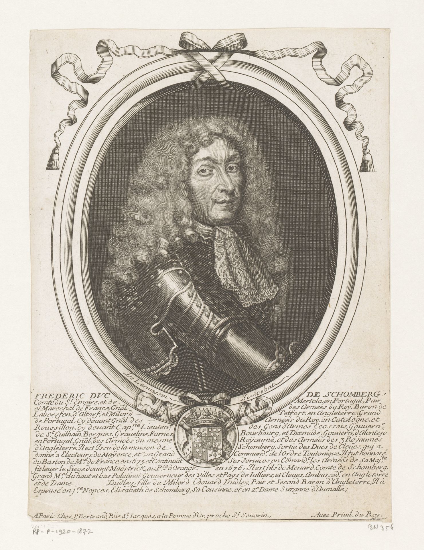 Portret van Friedrich Arnaud hertog van Schomberg by Nicolas de (I) Larmessin