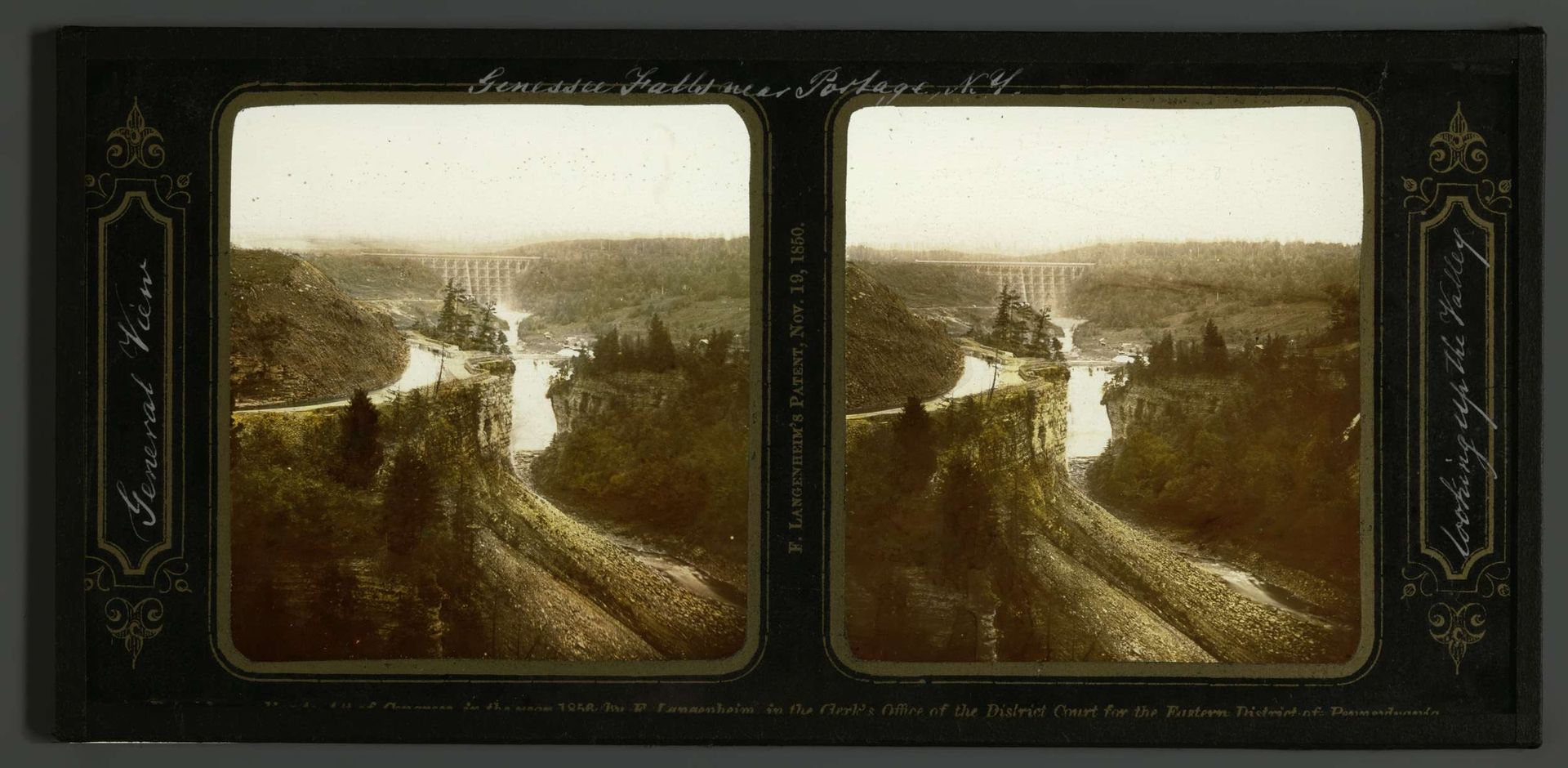 Gezicht over de Genesee River nabij Portage, New York, in de verte de Portage Viaduct by Frederick Langenheim