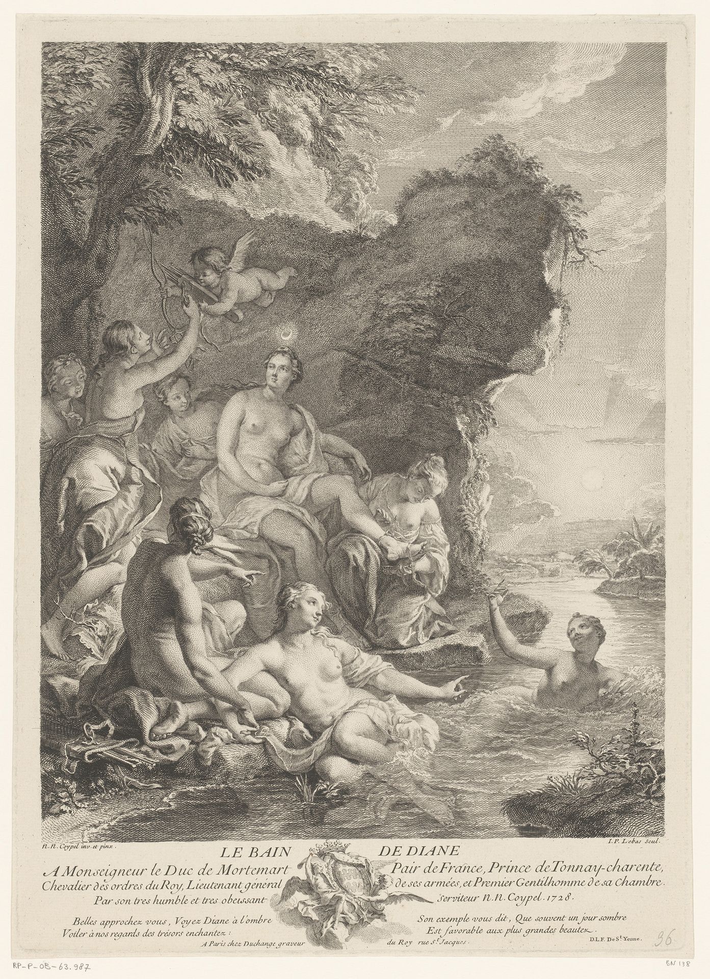 Badende Diana met haar nimfen by Jacques Philippe Le Bas