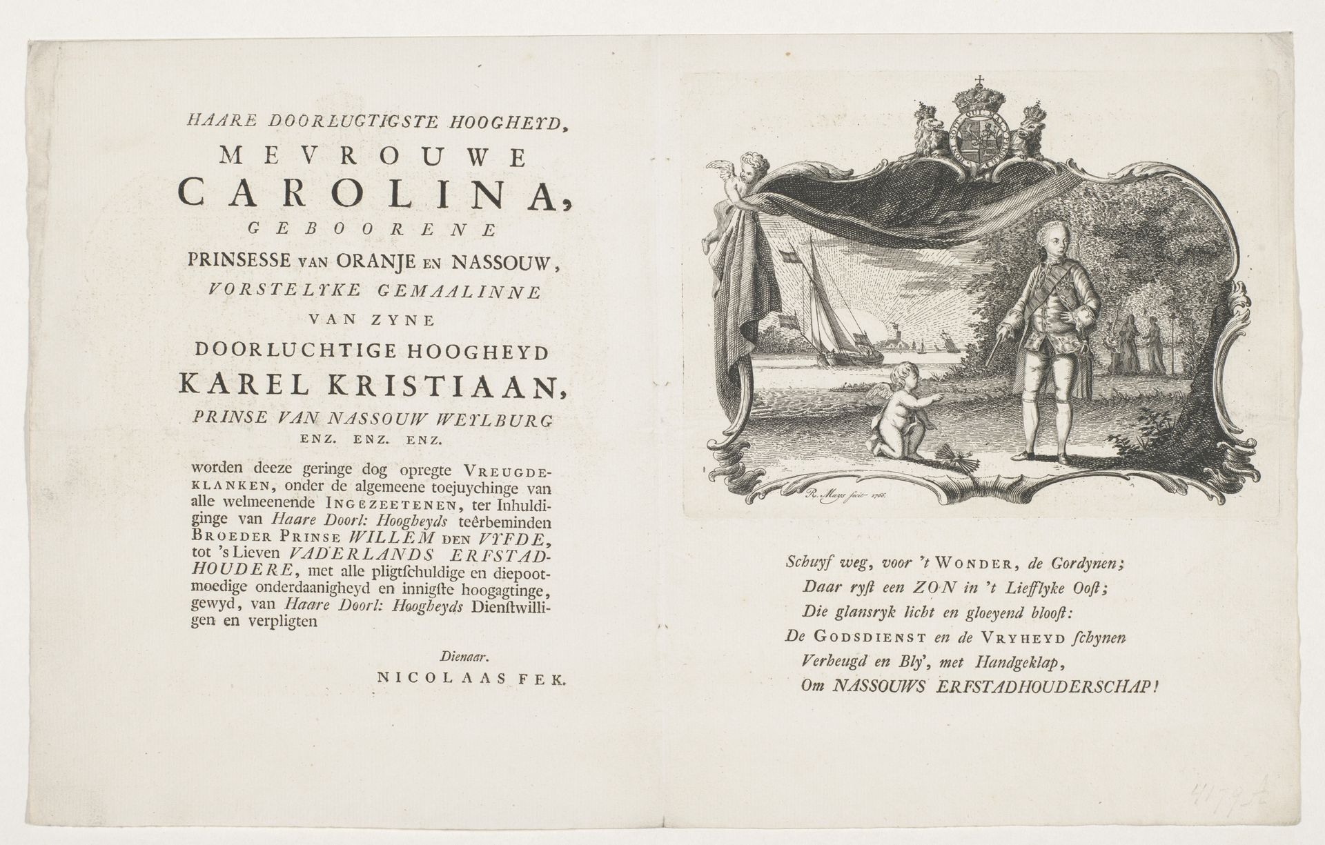 Allegorie op de meerderjarigheid van Willem V, 1766 by Robbert Muys