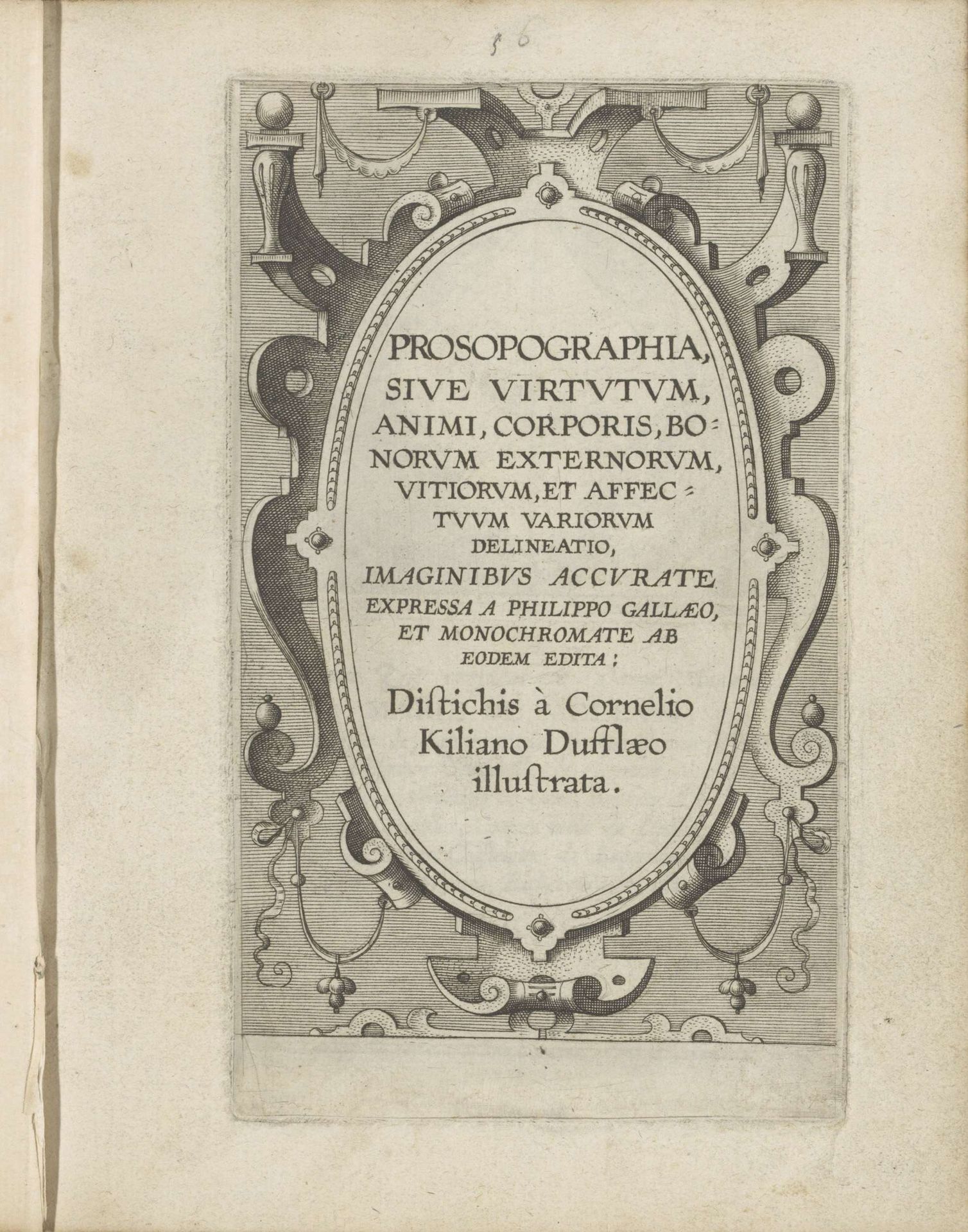 Ornamenteel cartouche met serietitel by Philips Galle