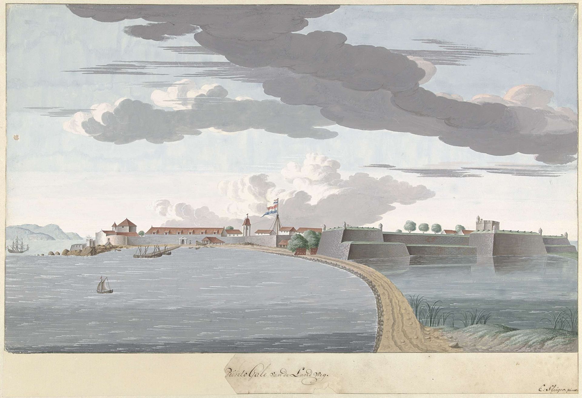 Fort Galle op Ceylon, van de landzijde gezien by Cornelis Steiger