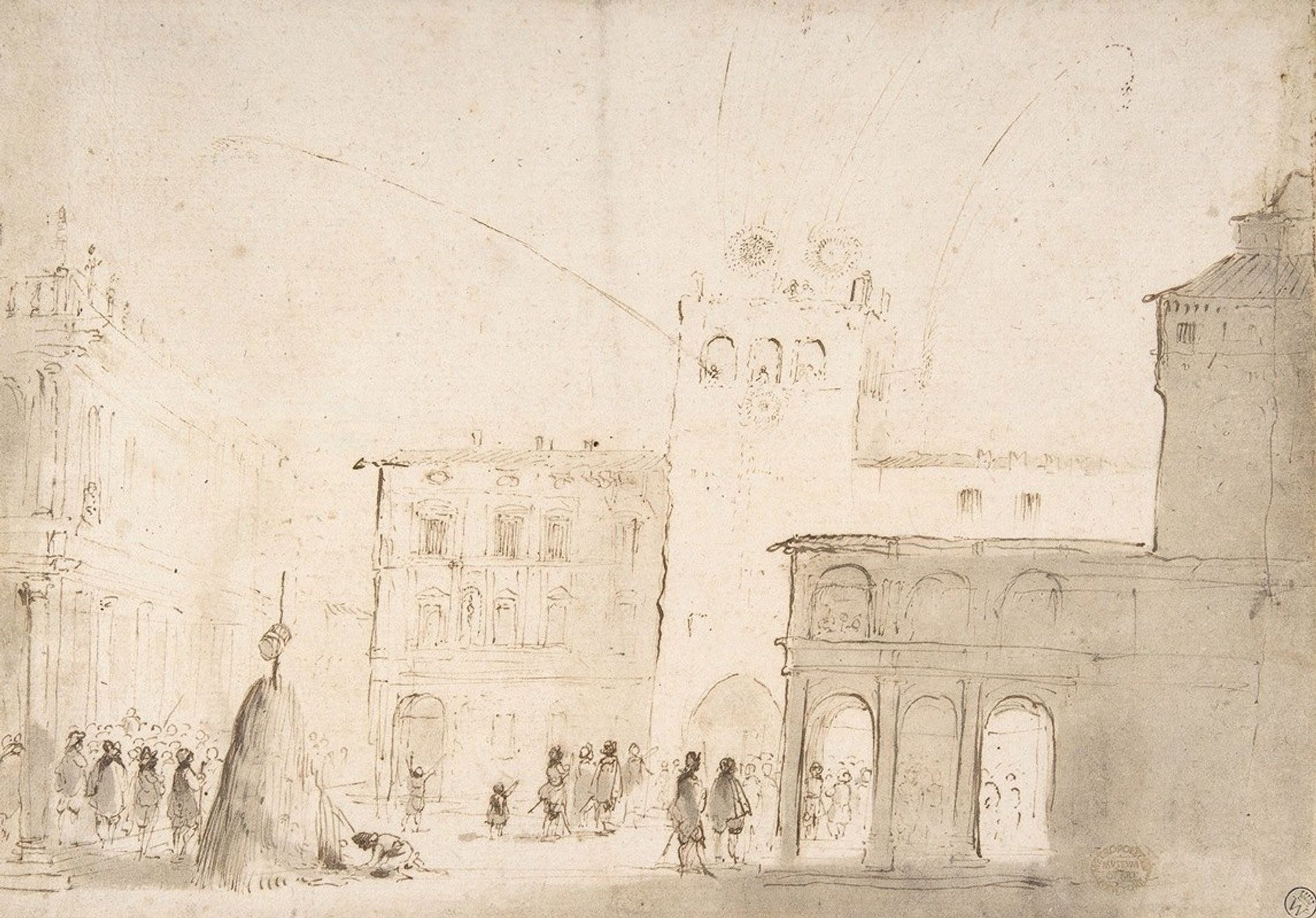 Fireworks in a Piazza by Guercino