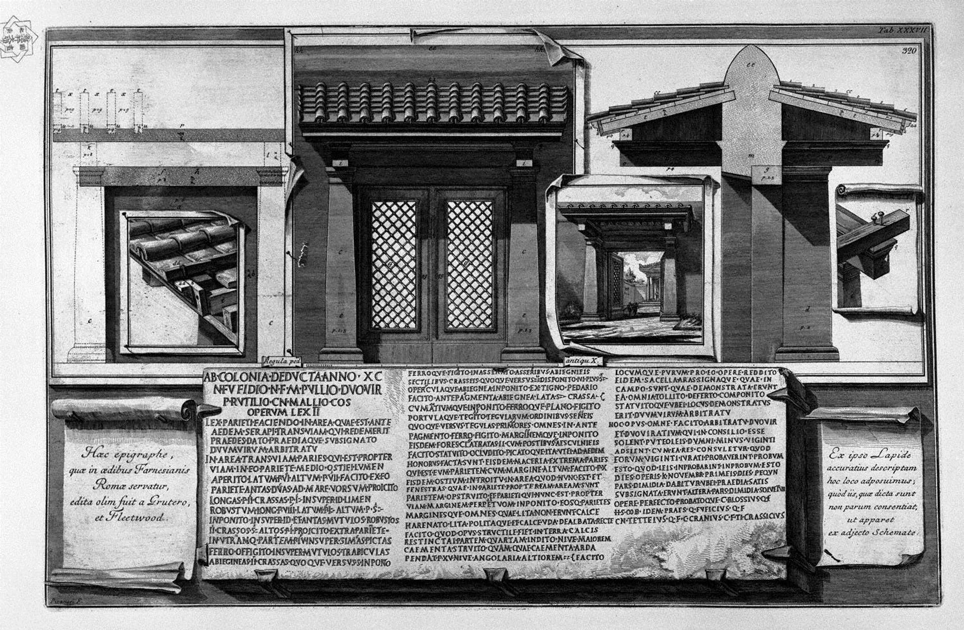 Construction details and an inscription found in the Farnese Gardens by Giovanni Battista Piranesi