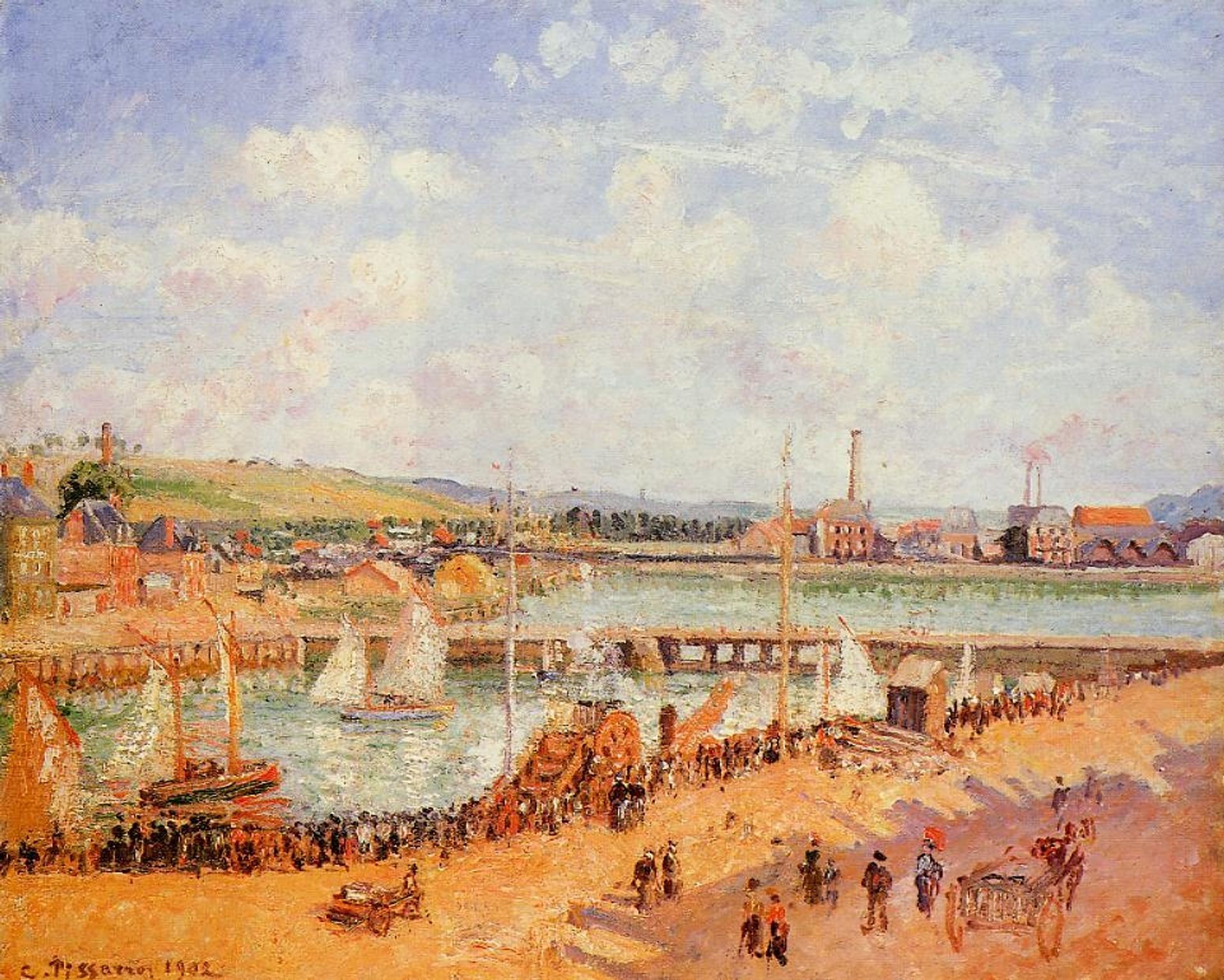 The Port of Dieppe, the Dunquesne and Berrigny Basins High Tide, Sunny Afternoon by Camille Pissarro
