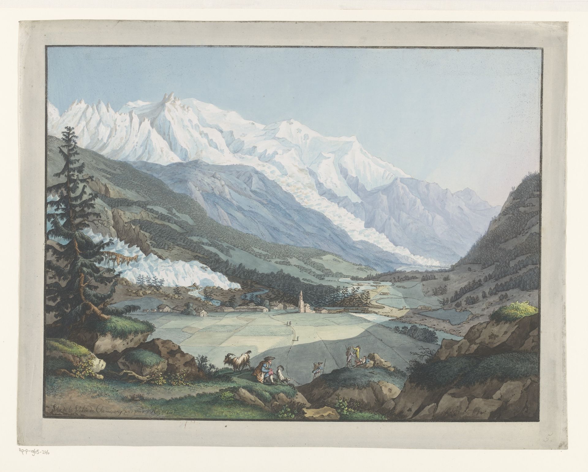 Gezicht op Chamonix aan de voet van de Mont-Blanc by Carl Ludwig Hackert