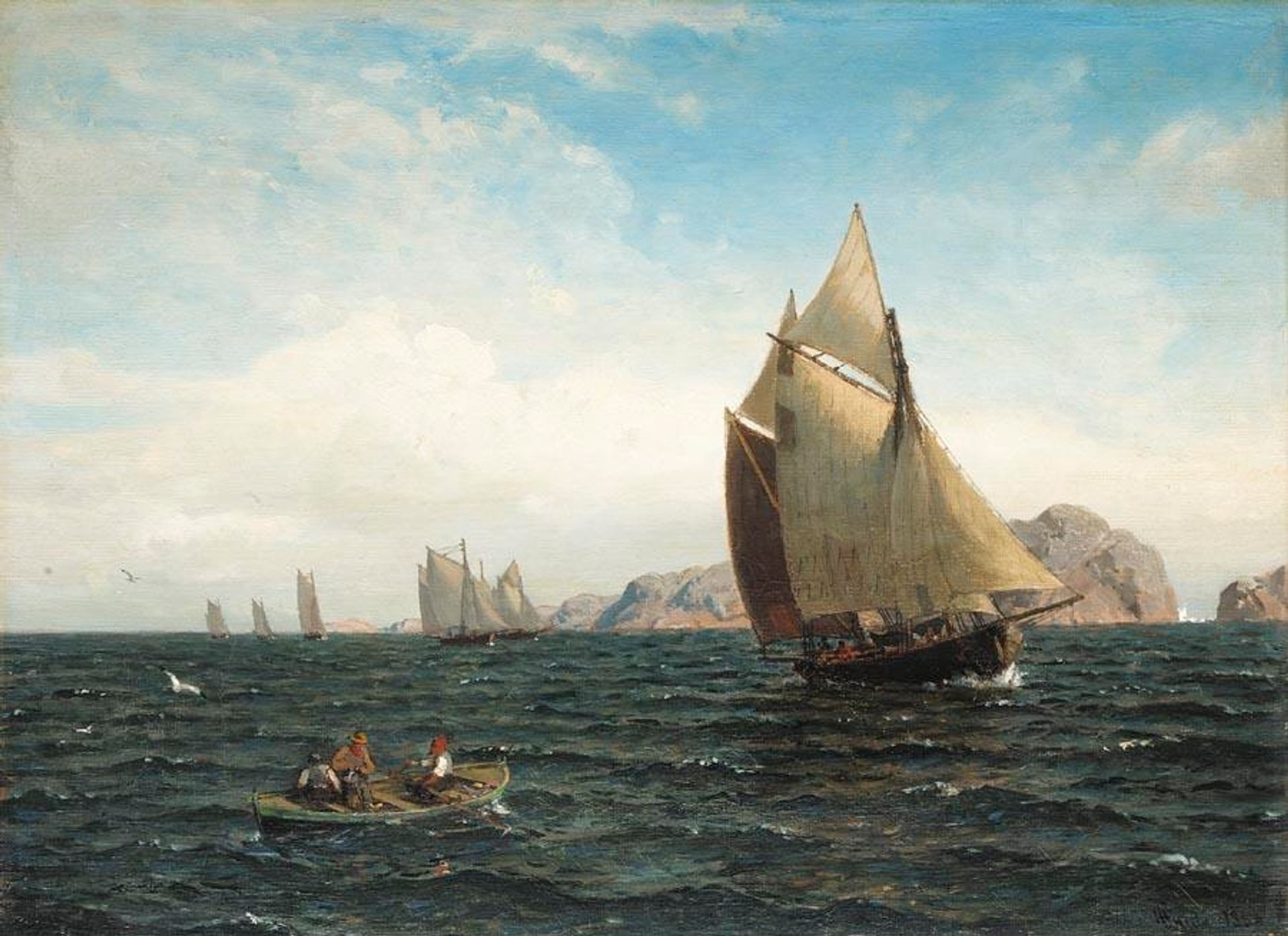 Sailboats on the Fjord by Hans Gude