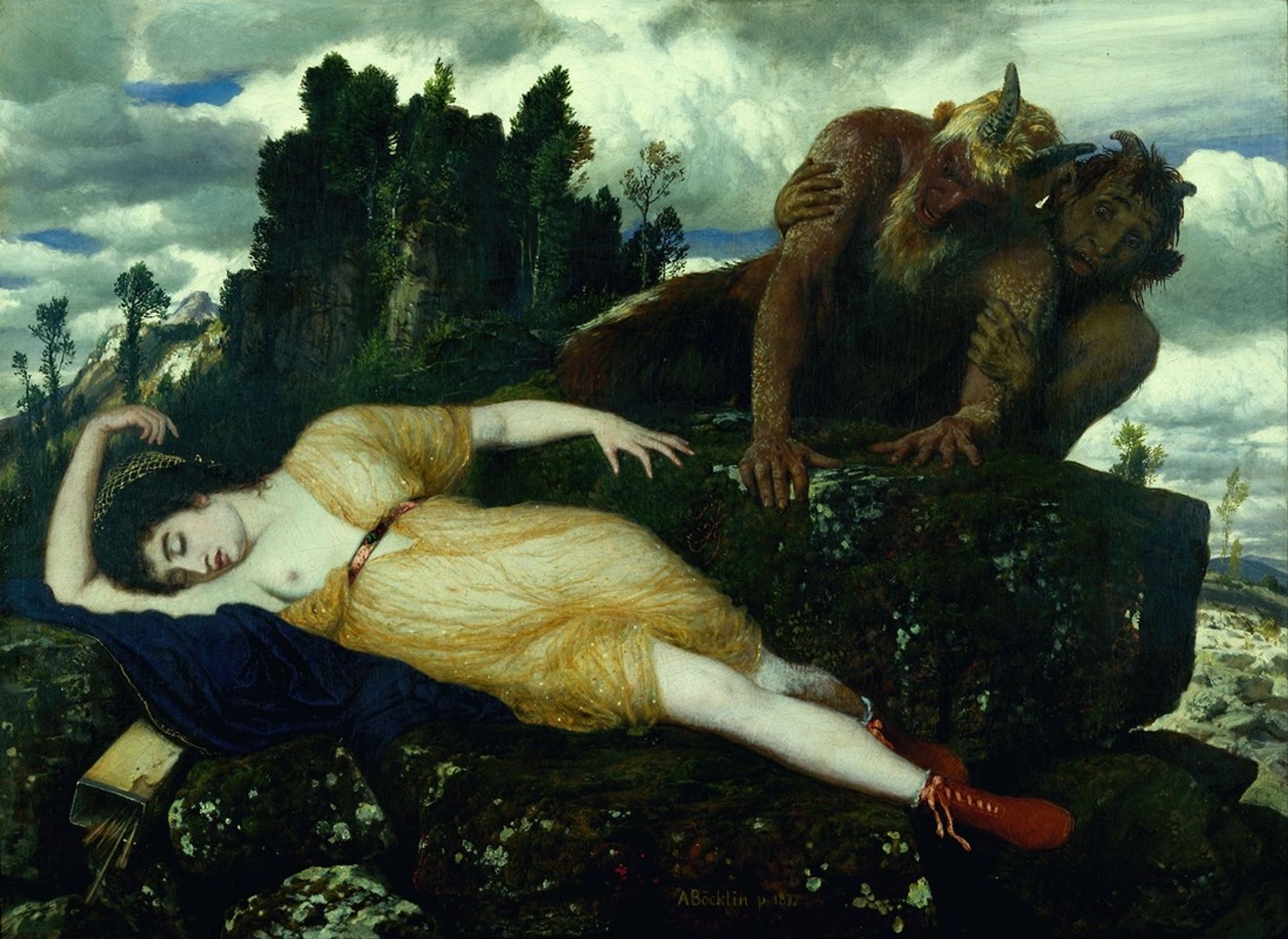 Sleeping Diana Watched by Two Fauns by Arnold Böcklin