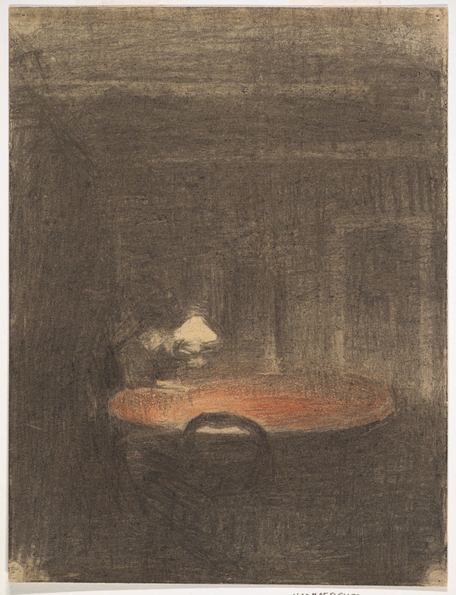 Figure Reading at a Table in an Interior at Night by Vilhelm Hammershøi
