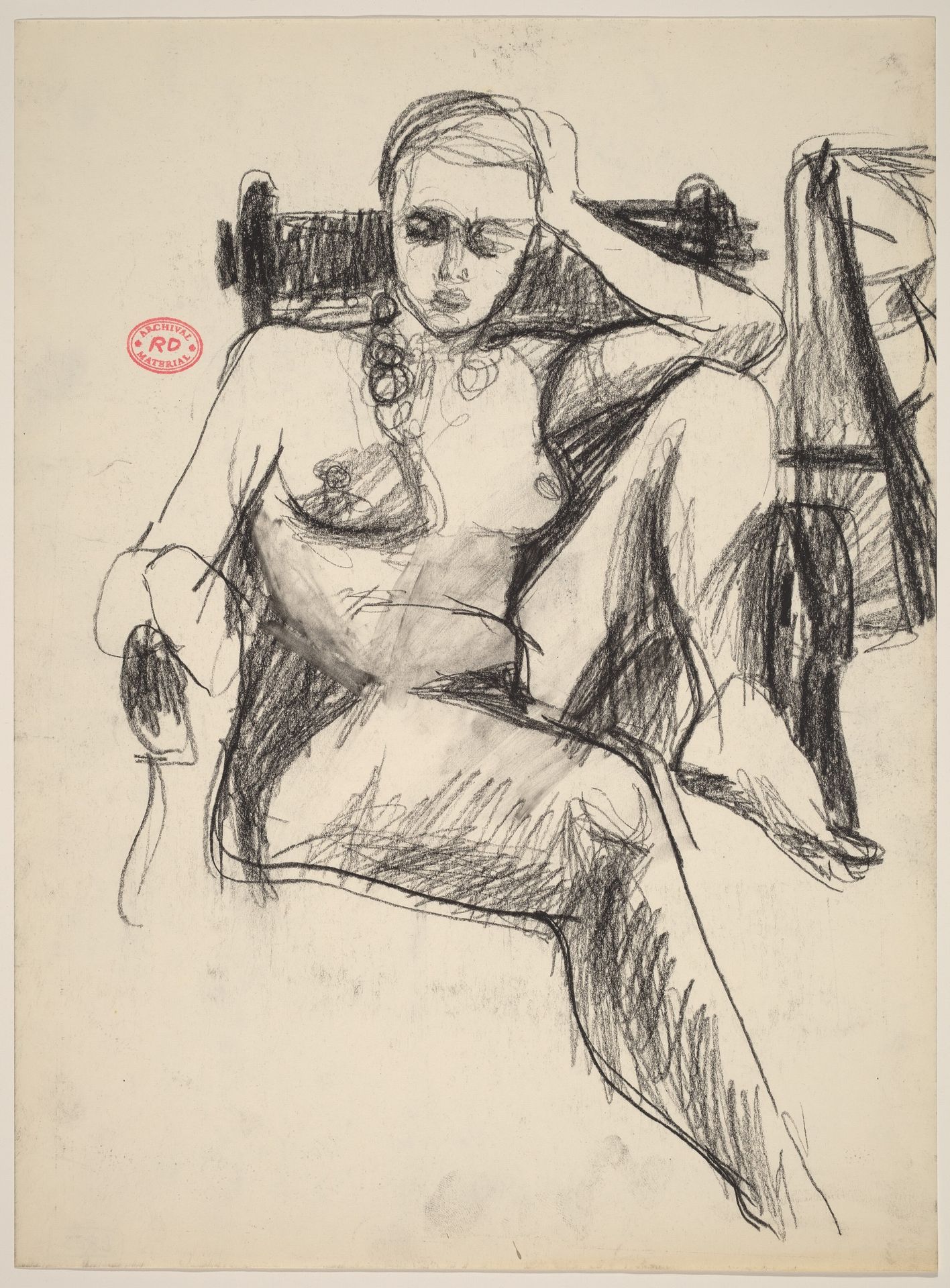 Untitled [female nude with left leg pulled into armchair] by Richard Diebenkorn