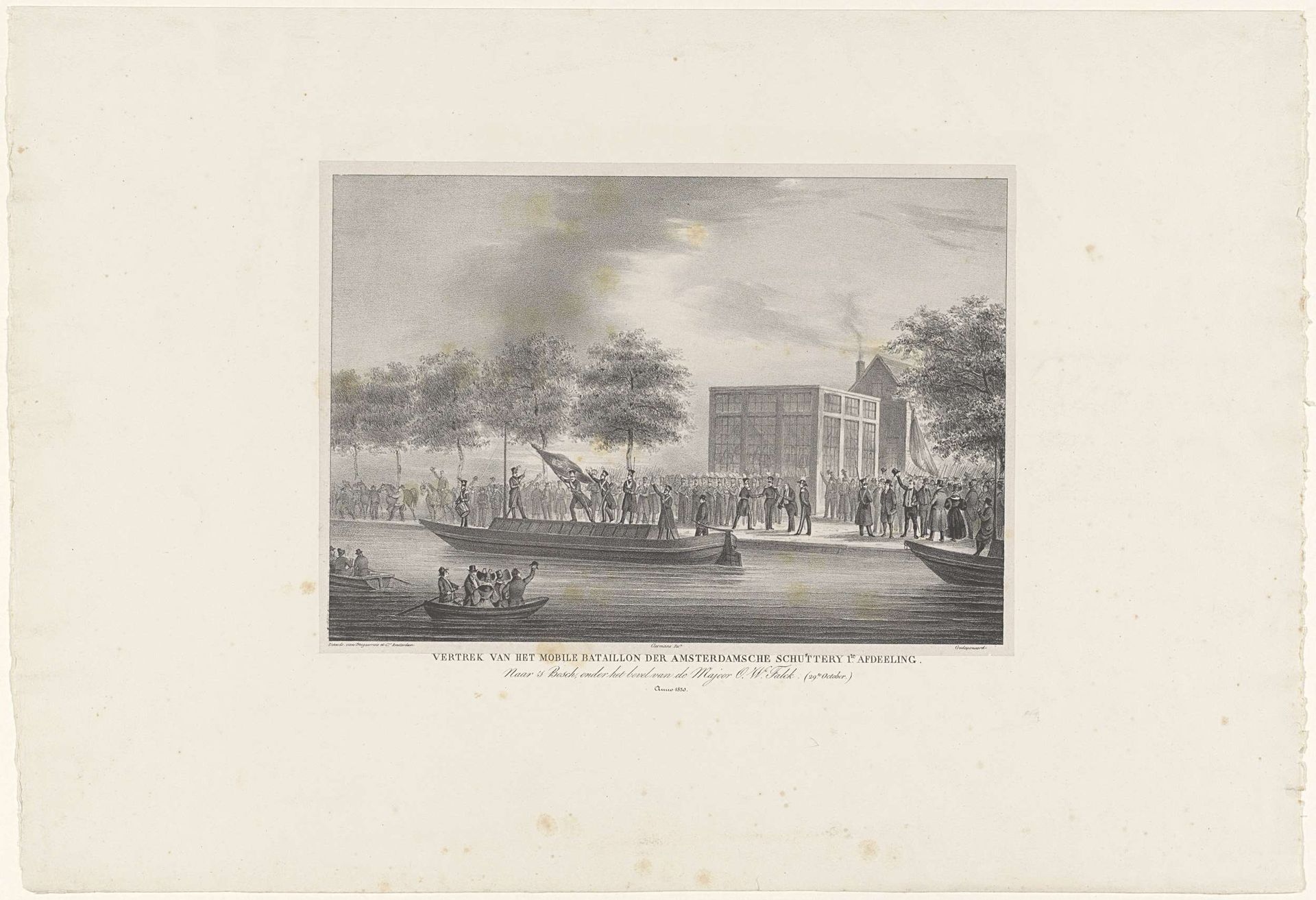Vertrek van de vrijwillige Amsterdamse schutterij, 1830 by J.B. Clermans