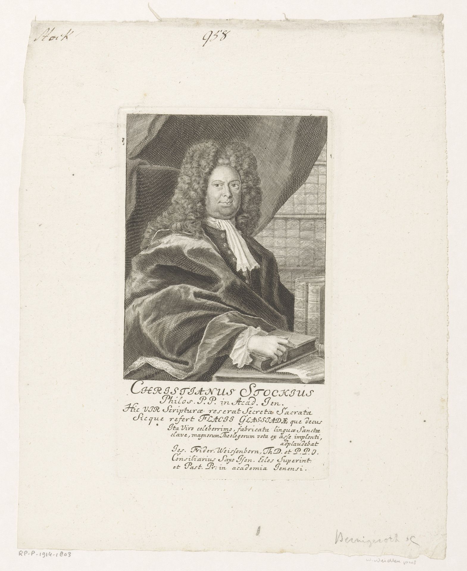 Portret van Christian Stock by Johann Martin Bernigeroth