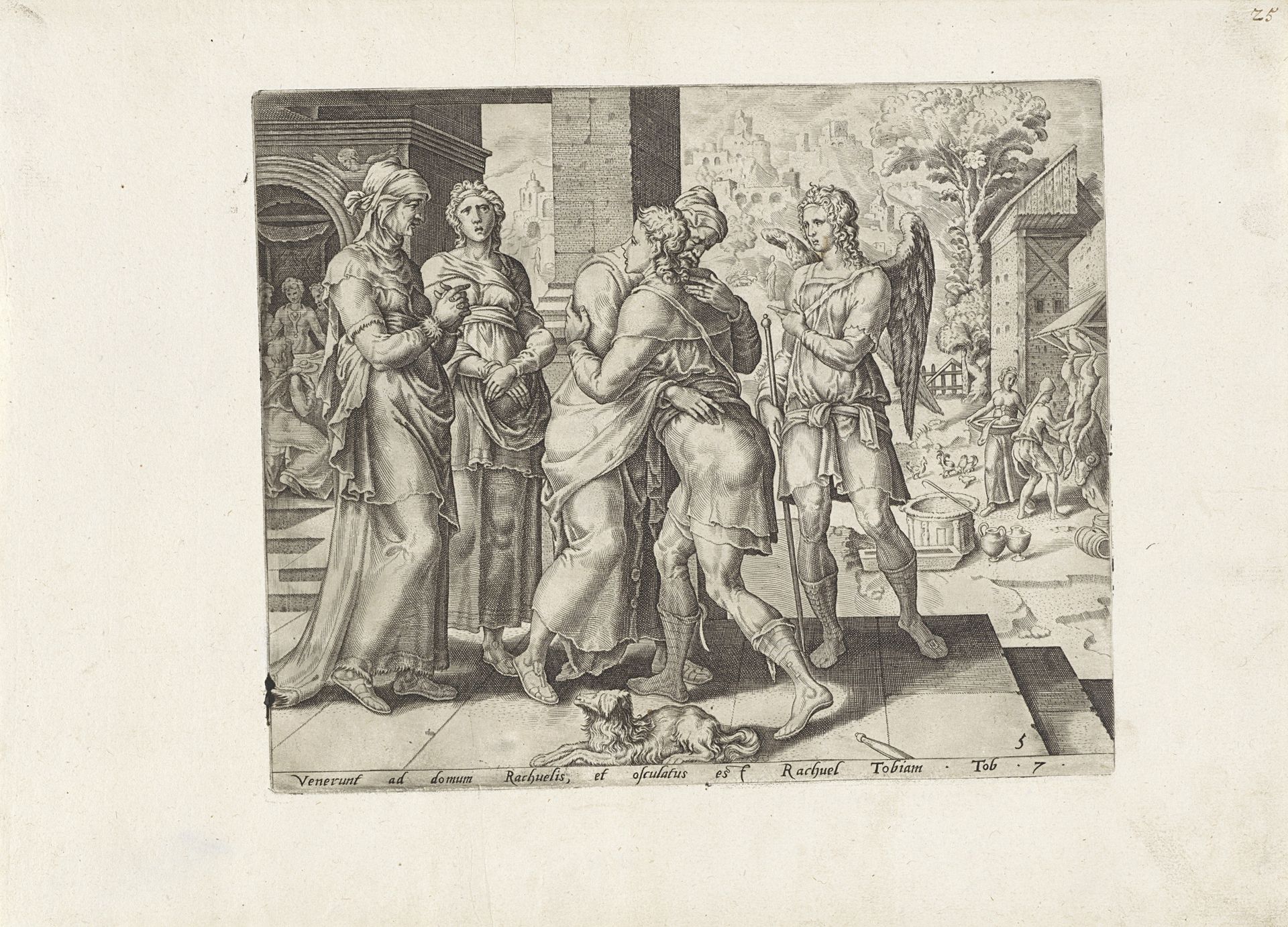 Raguel verwelkomt Tobias by Anonymous