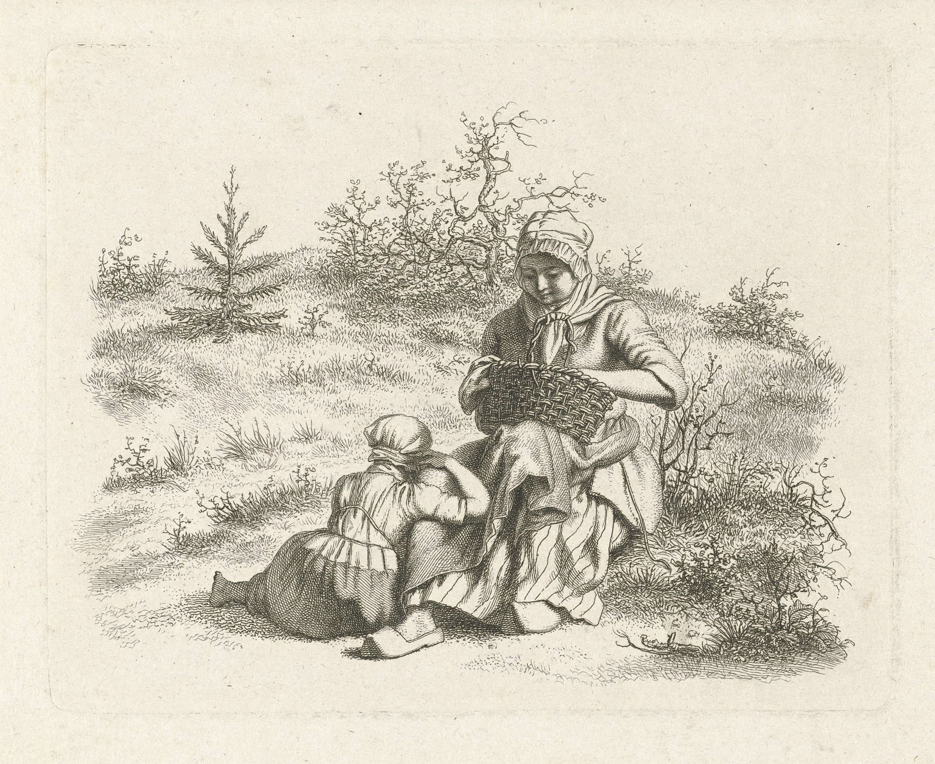 Zittende vrouw en een meisje by Jacob Ernst Marcus