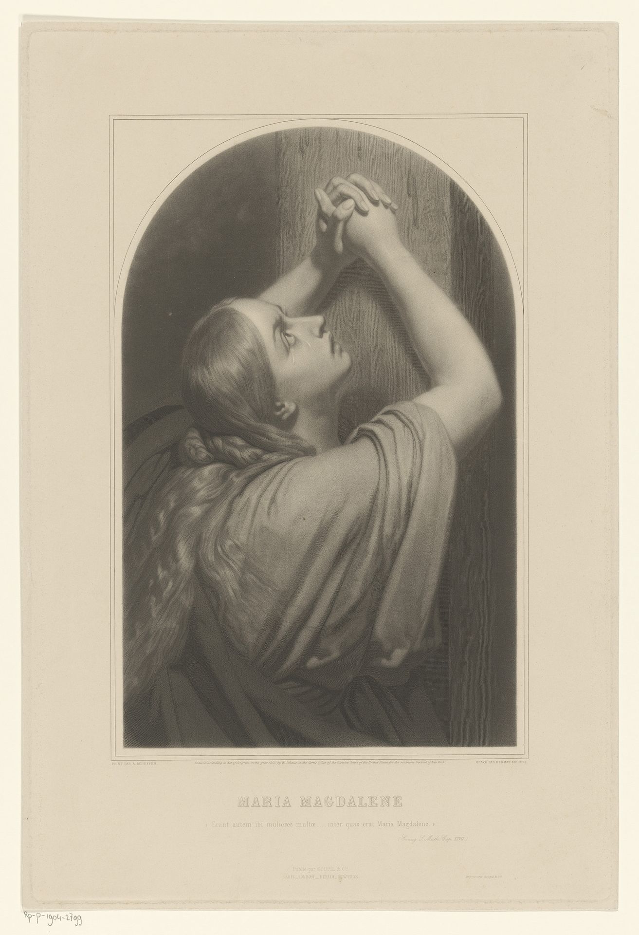 Maria Magdalena treurend aan het kruis by Hermann Eichens