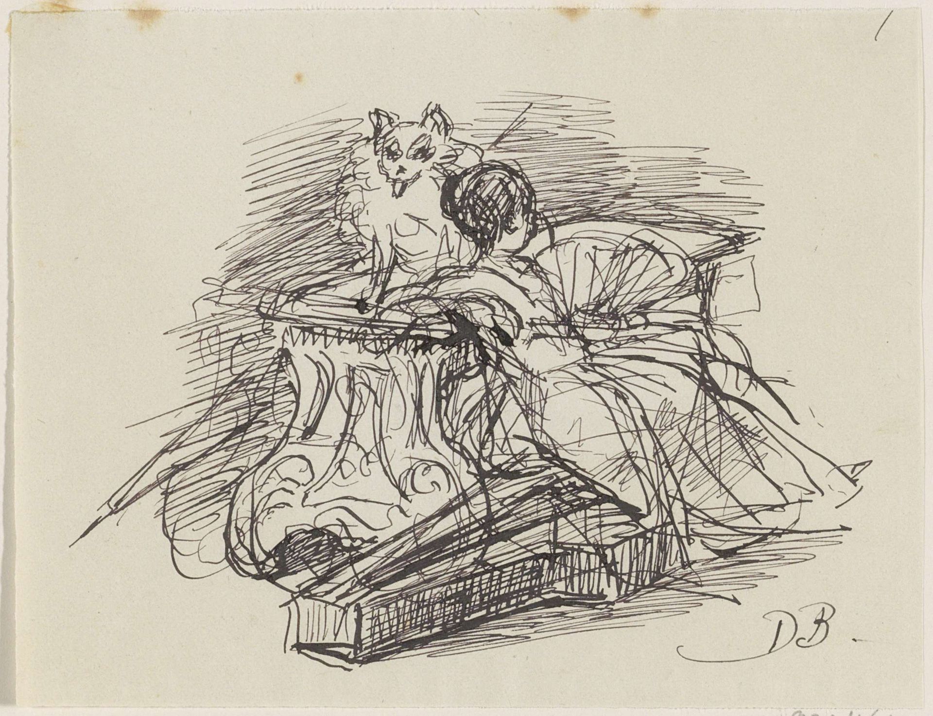 Zittend meisje met waaier en hond by David Bles