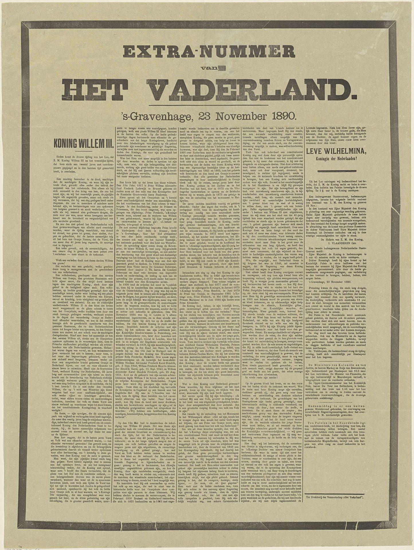 Extra nummer over het overlijden van Willem III, koning der Nederlanden, op 23 november 1890 by Anonymous