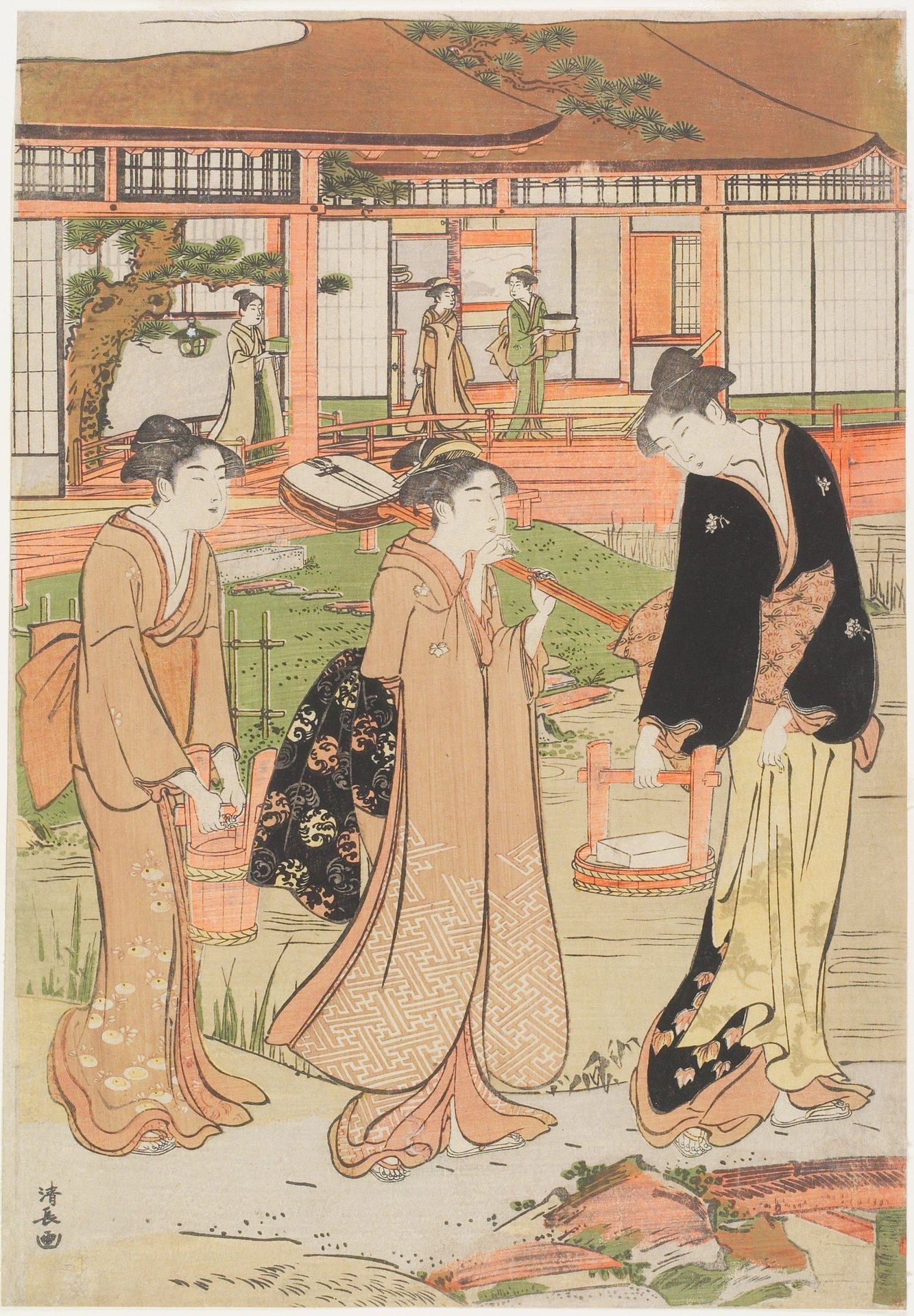 Picnic in a daimyo's garden by Torii Kiyonaga