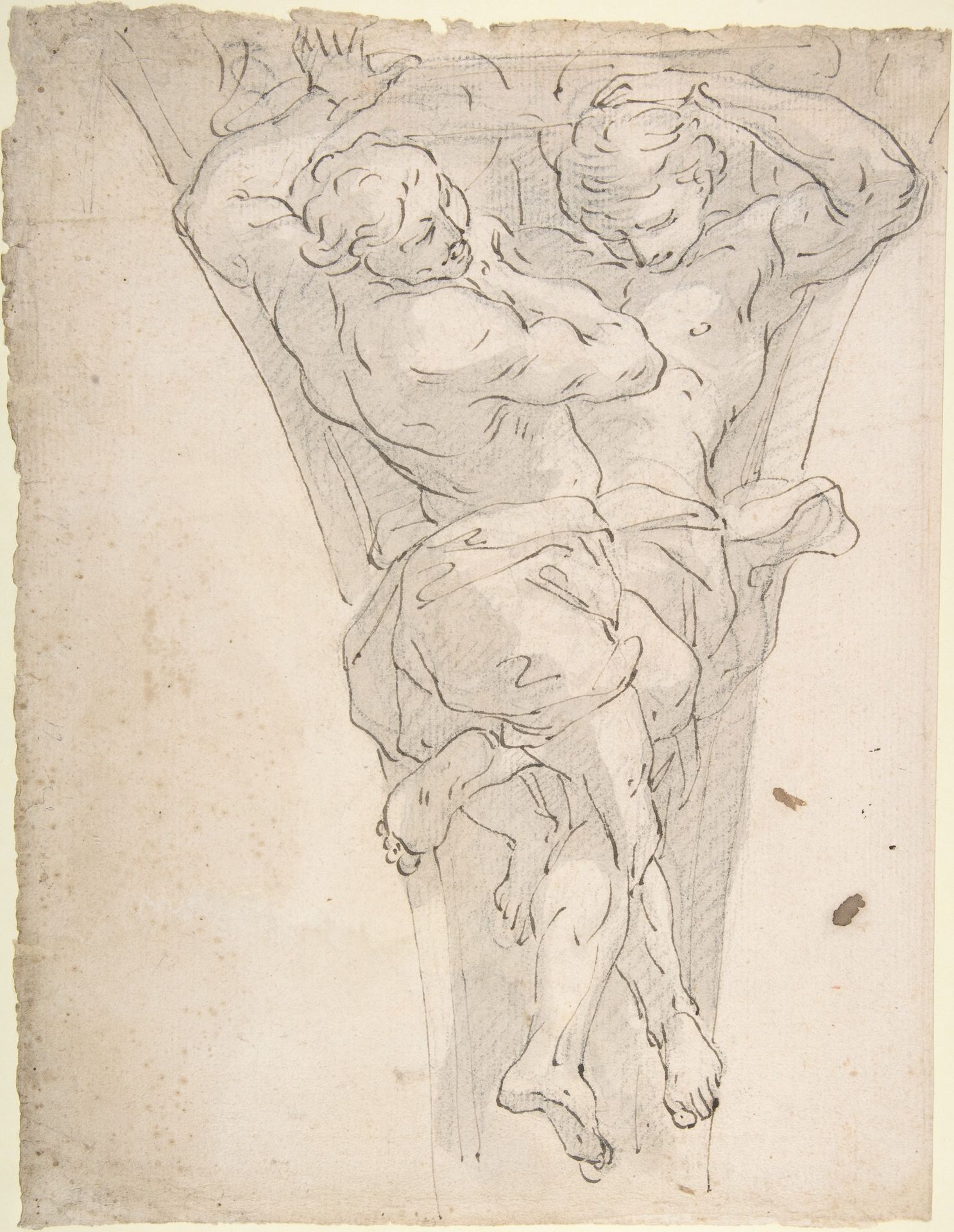 Two Partially Draped Male Figures in a Pendentive by Giovanni Battista Carlone