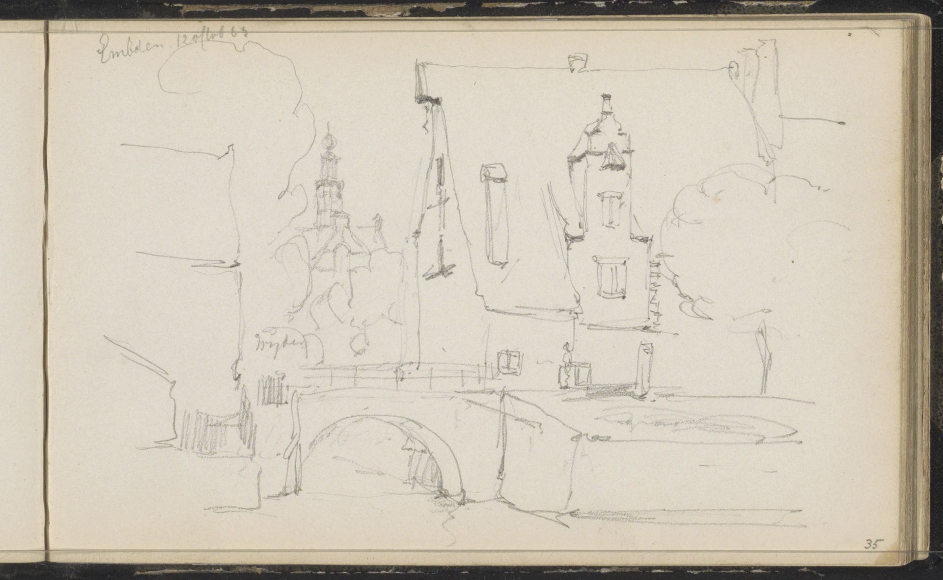Gezicht op Emden met de Nieuwe Kerk by Cornelis Springer