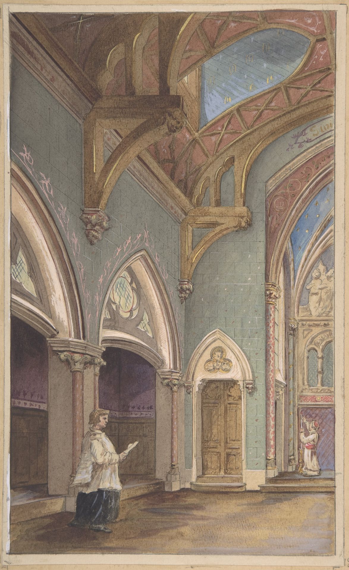 View of Interior with Figures, Saint Clotilde by Jules-Edmond-Charles Lachaise