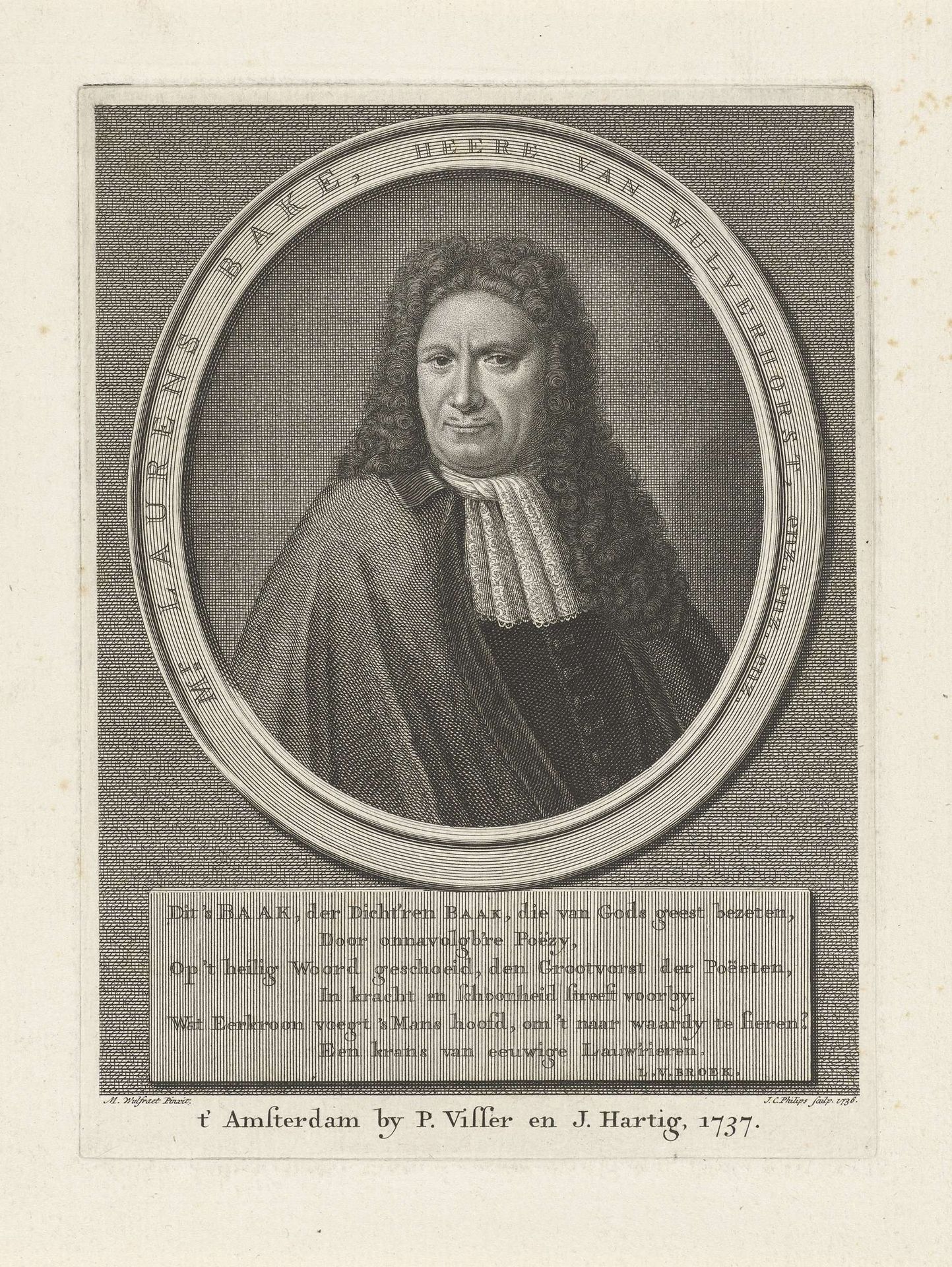 Portret van de dichter Laurens Bake by Jan Caspar Philips