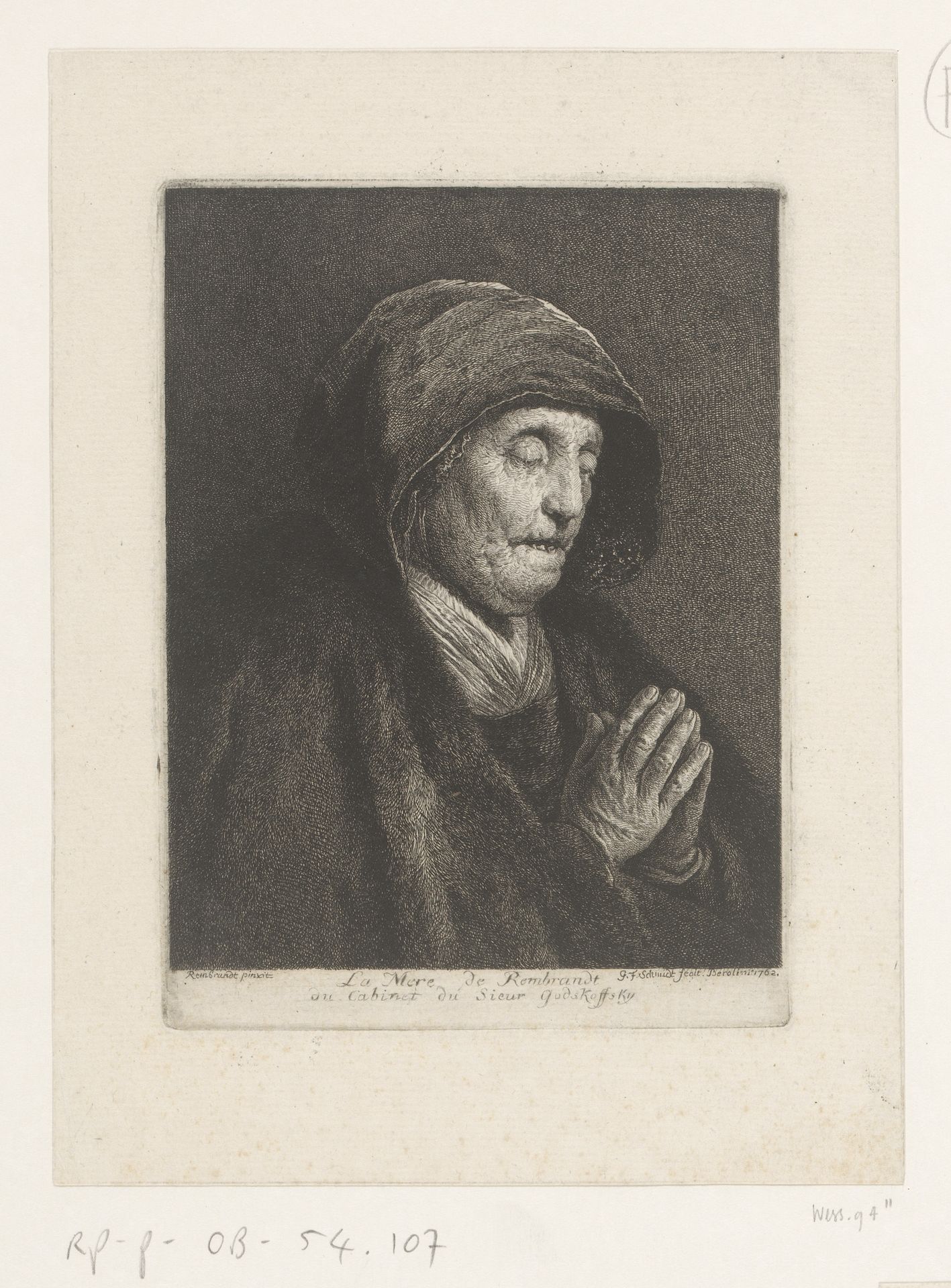 Portret van Neeltje Willemsdr. Zuytbrouck biddend by Georg Friedrich Schmidt