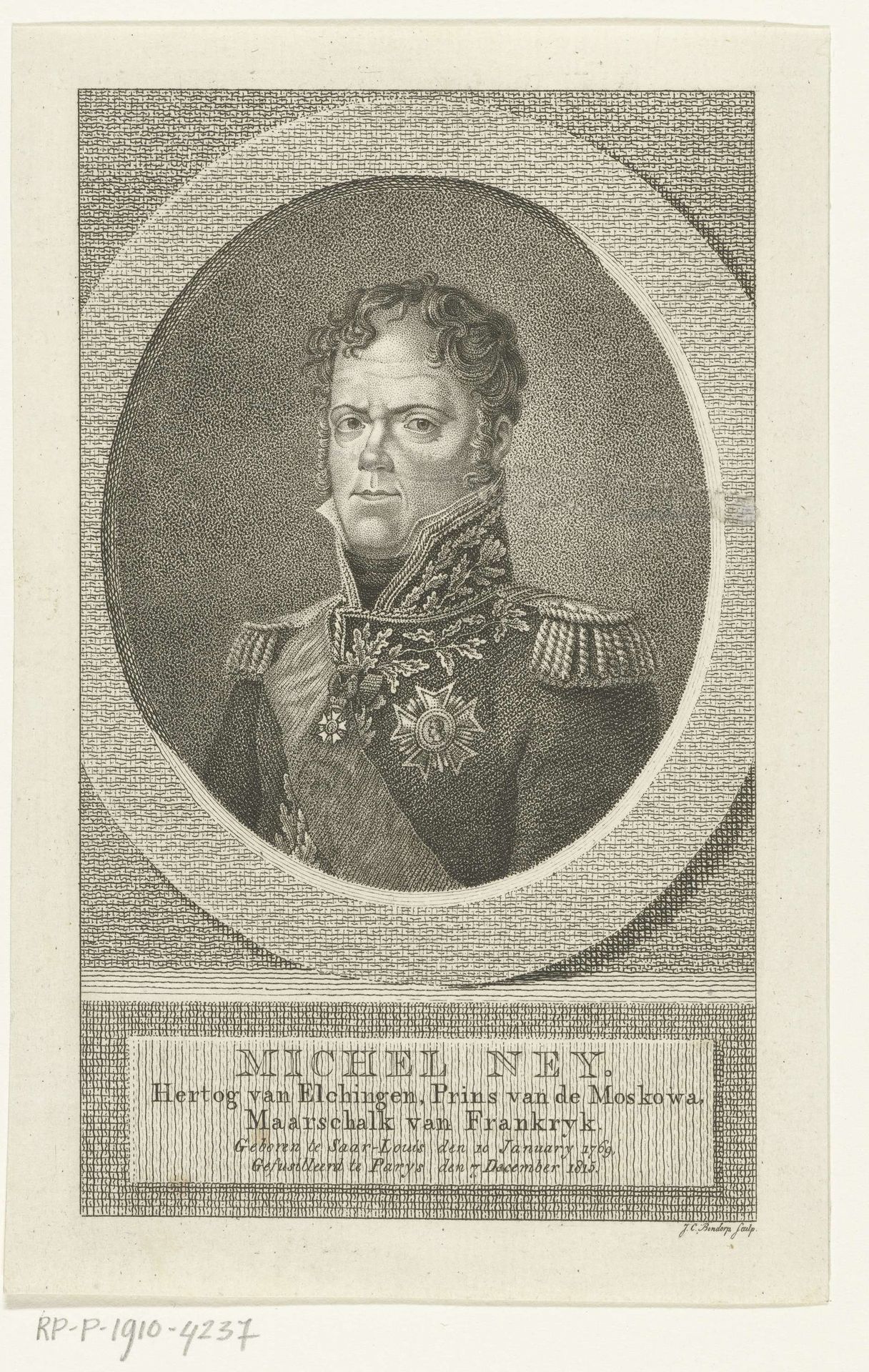 Portret van maarschalk Michel Ney, hertog van Elchingen by Johannes Christiaan Bendorp