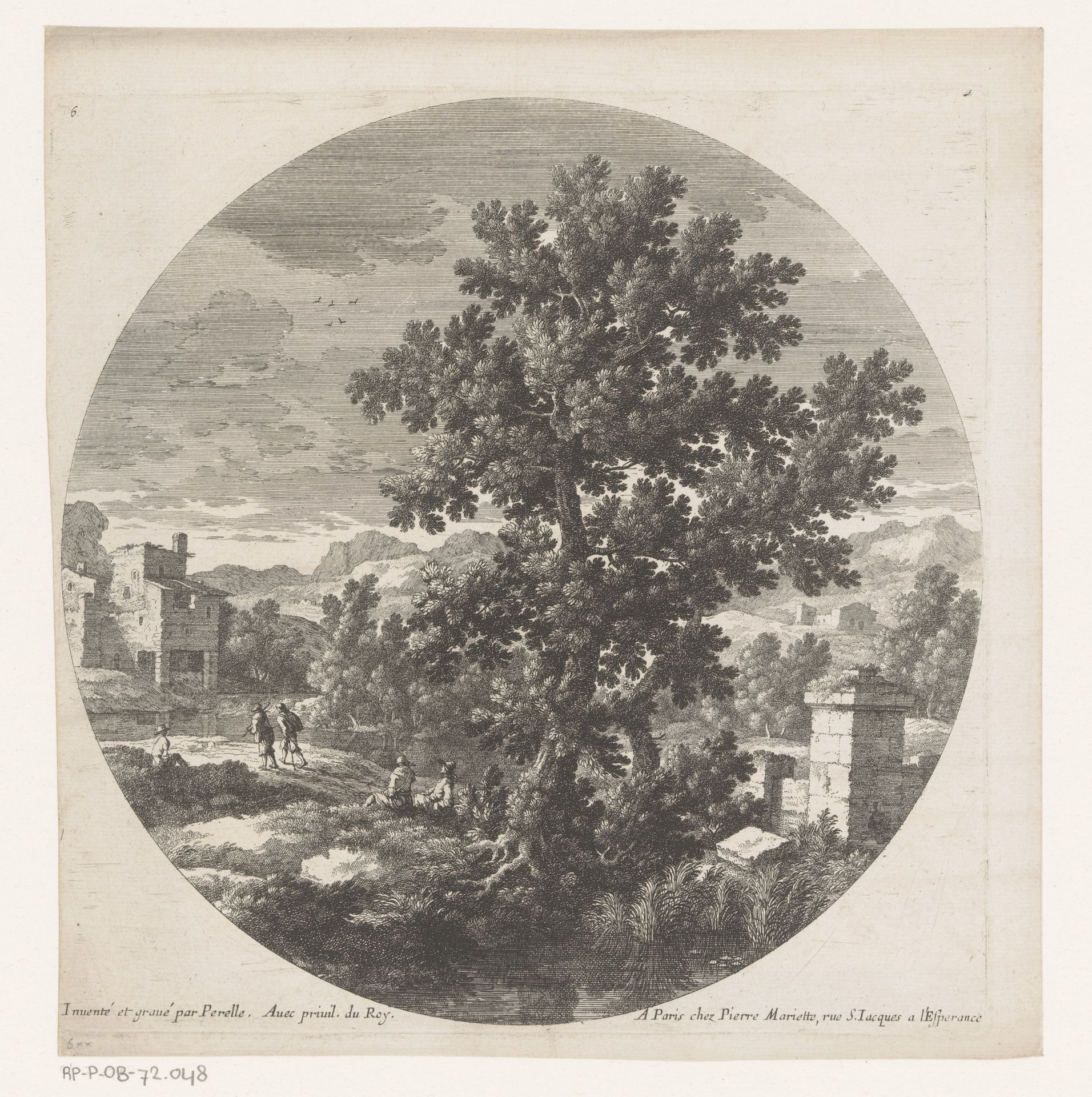 Landschap met twee mannen zittend bij boom by Nicolas Perelle