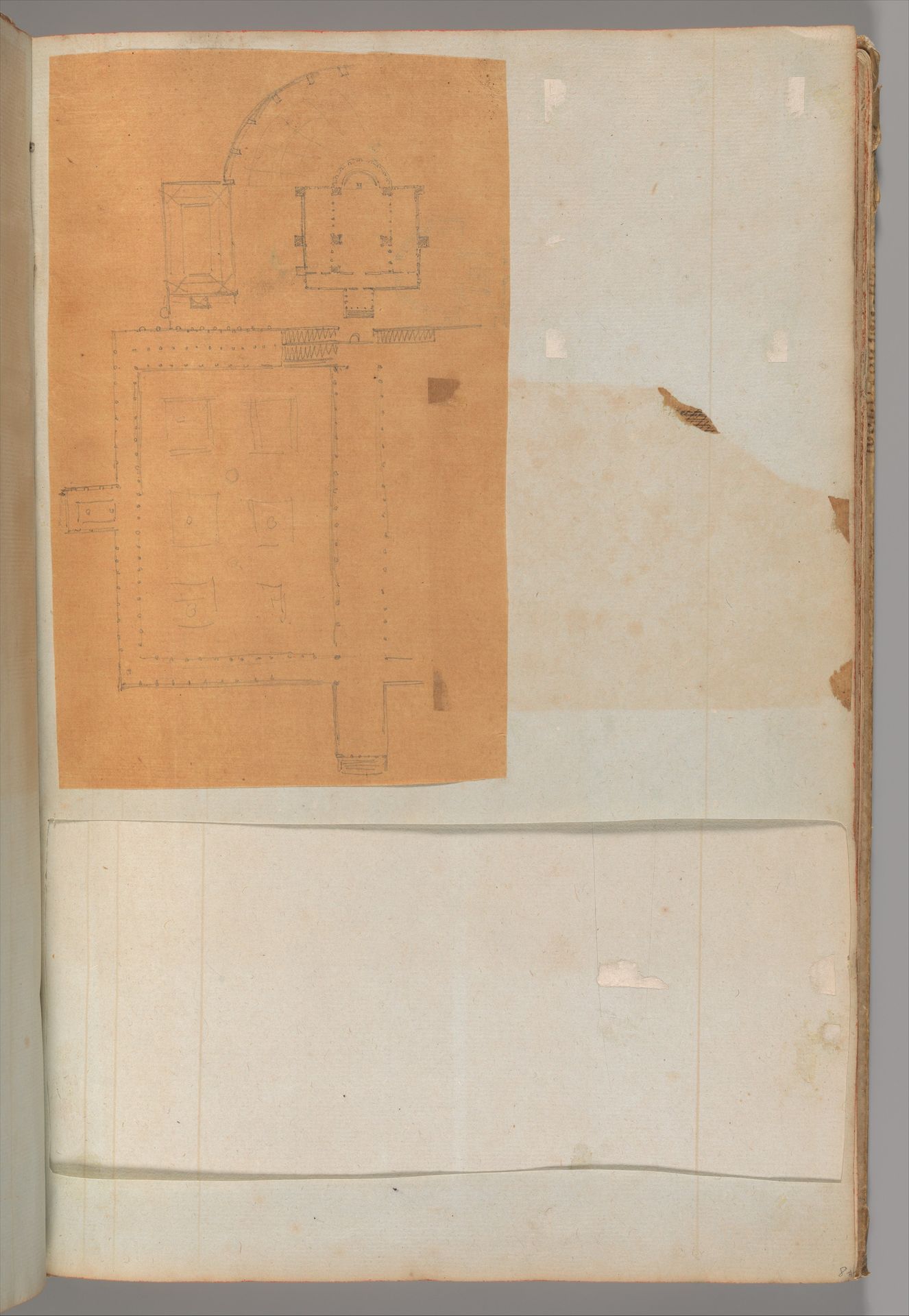 Page from a Scrapbook containing Drawings and Several Prints of Architecture, Interiors, Furniture and Other Objects by Charles Percier