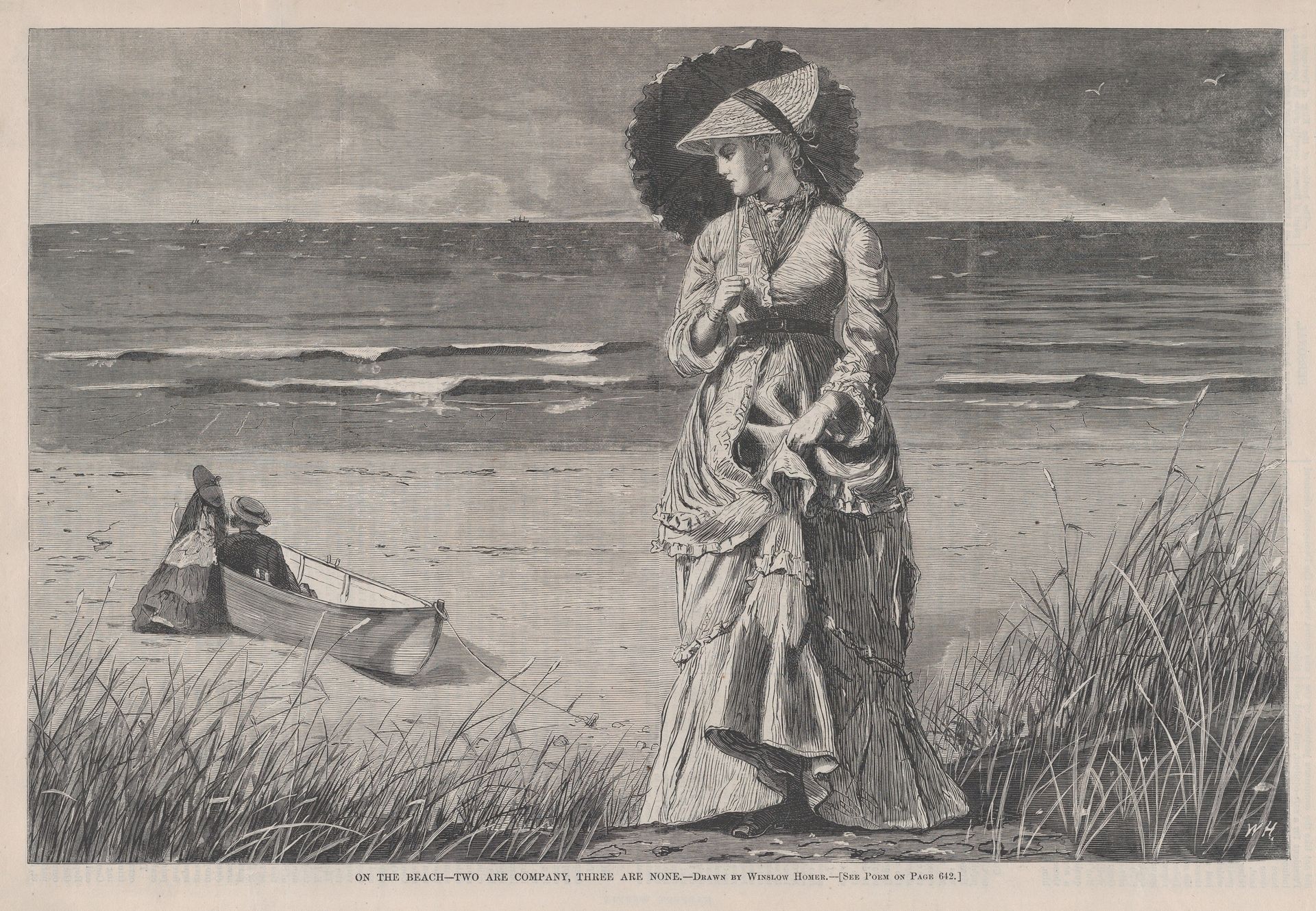 On the Beach – Two are Company, Three are None (from "Harper's Weekly," Vol. XVI) by Winslow Homer