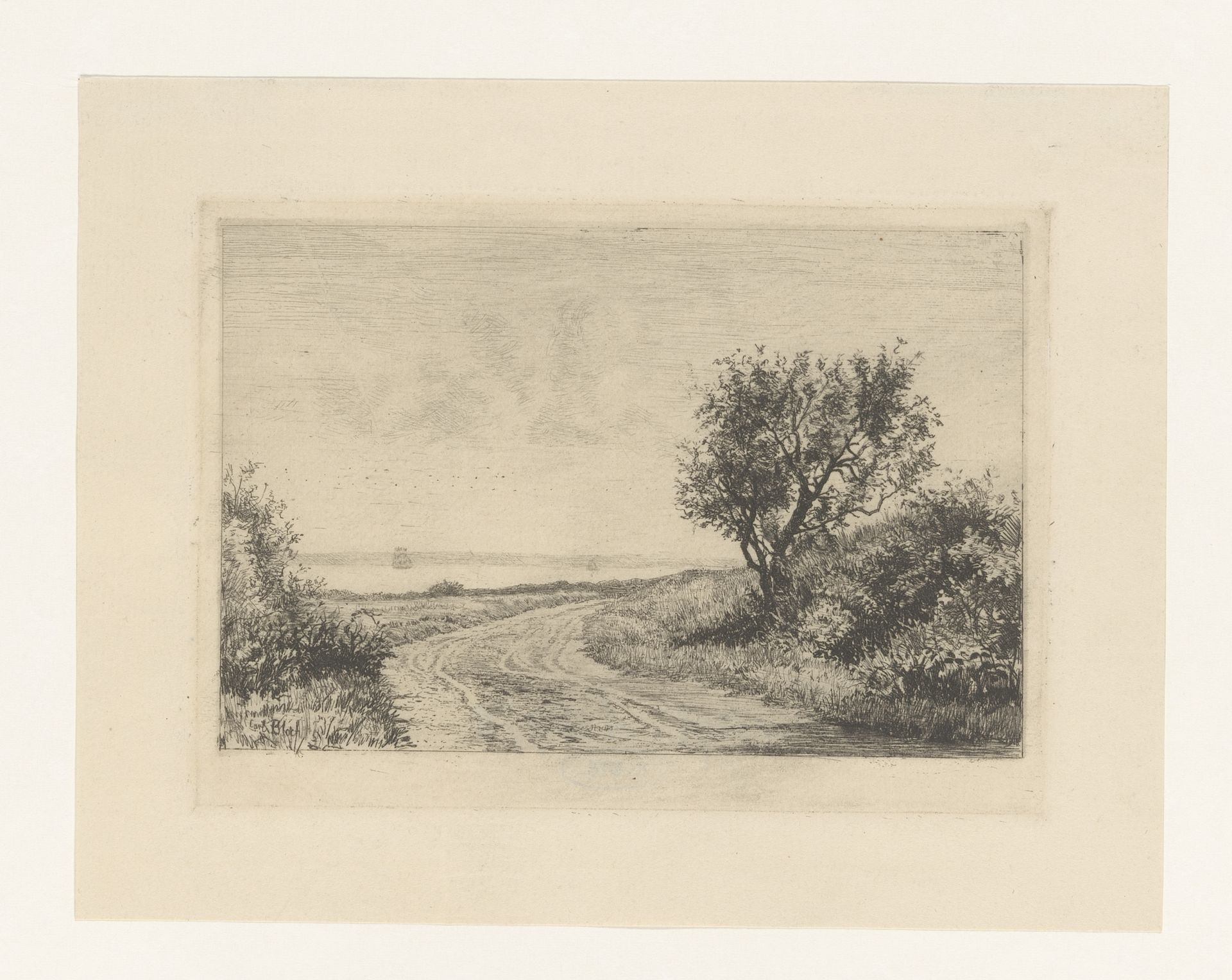 Landschap met een weg langs het water by Carl Bloch
