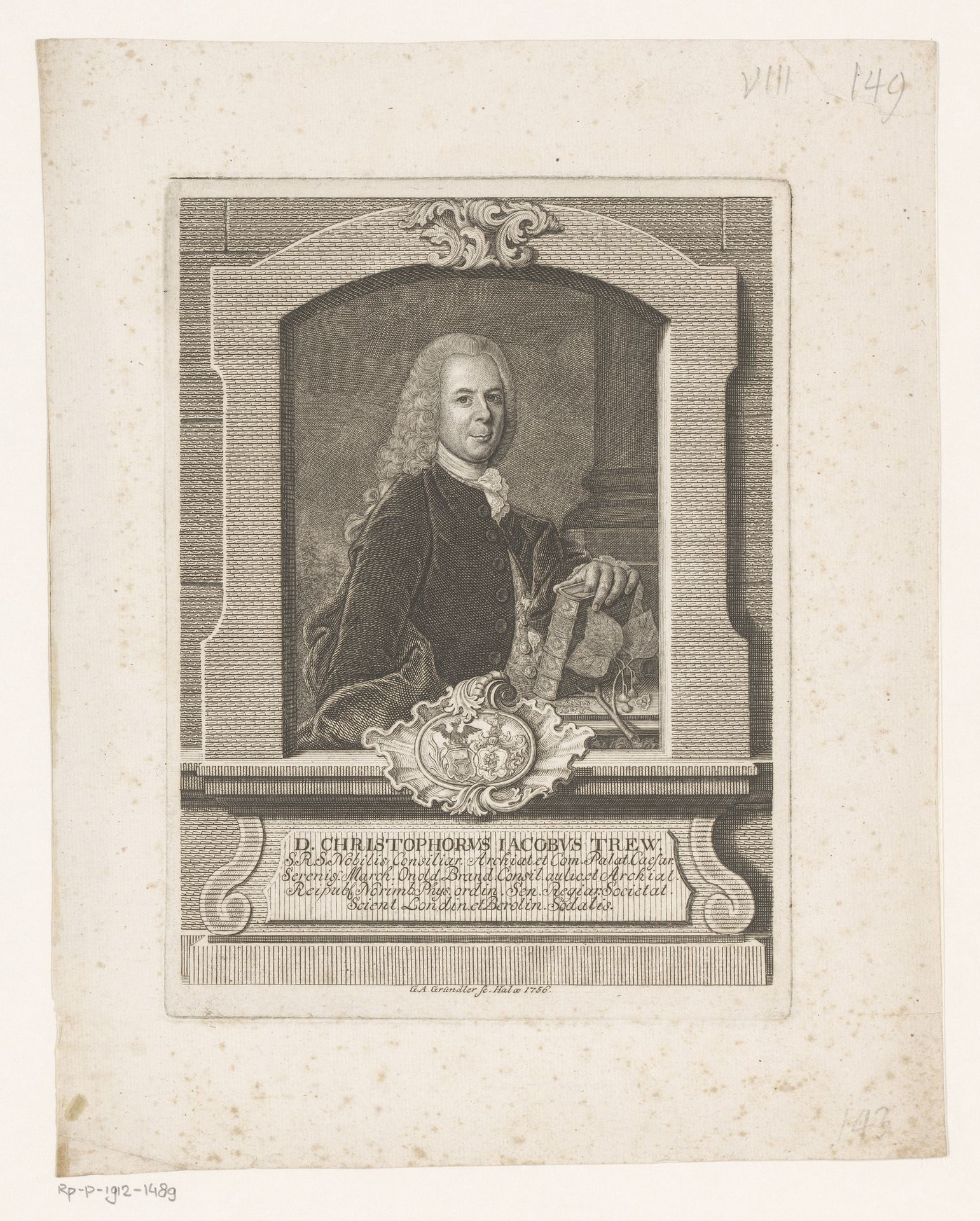 Portret van Christoph Jacob Trew by Gottfried August Gründler