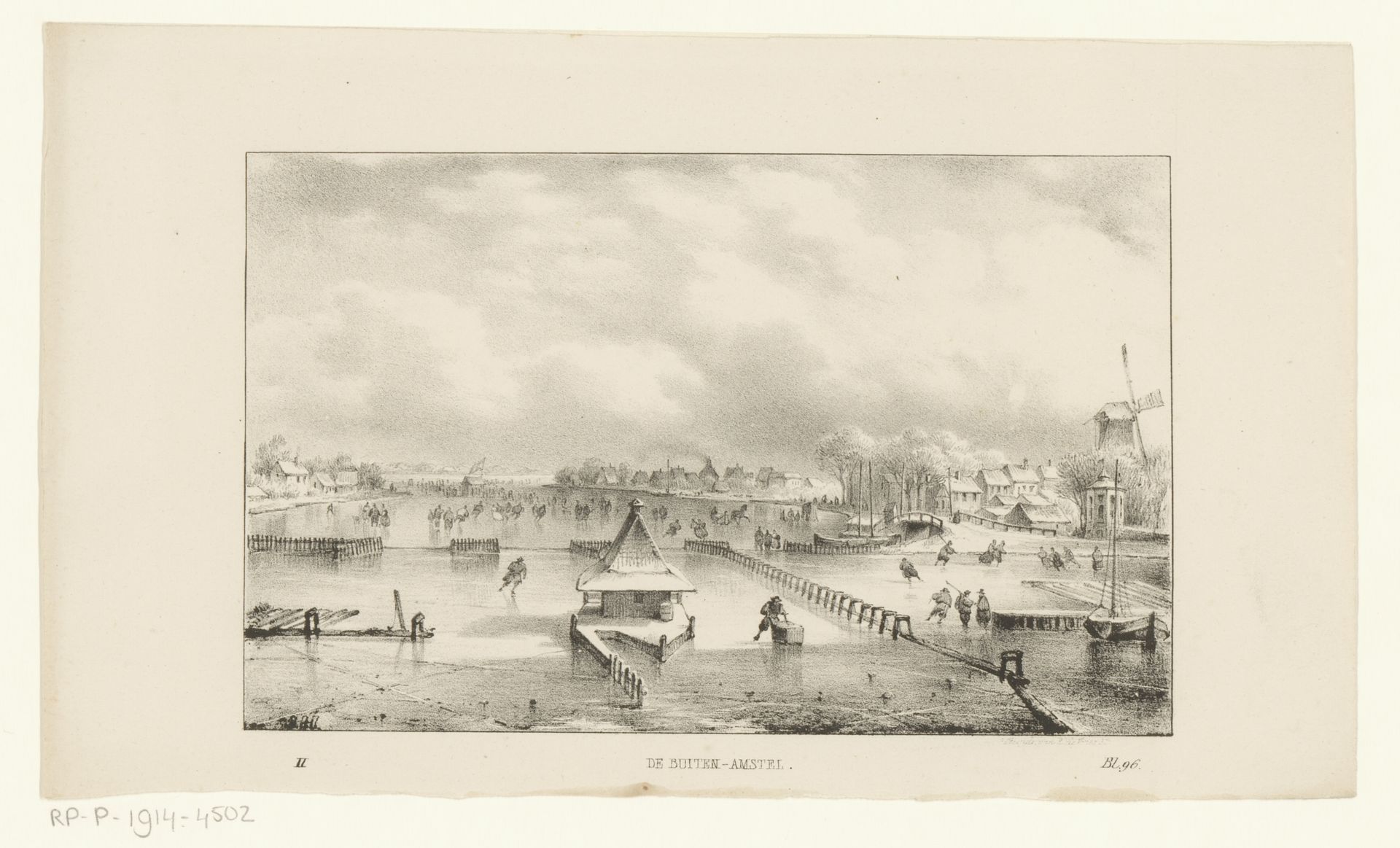 Gezicht op de bevroren rivier de Amstel by Johannes Hilverdink