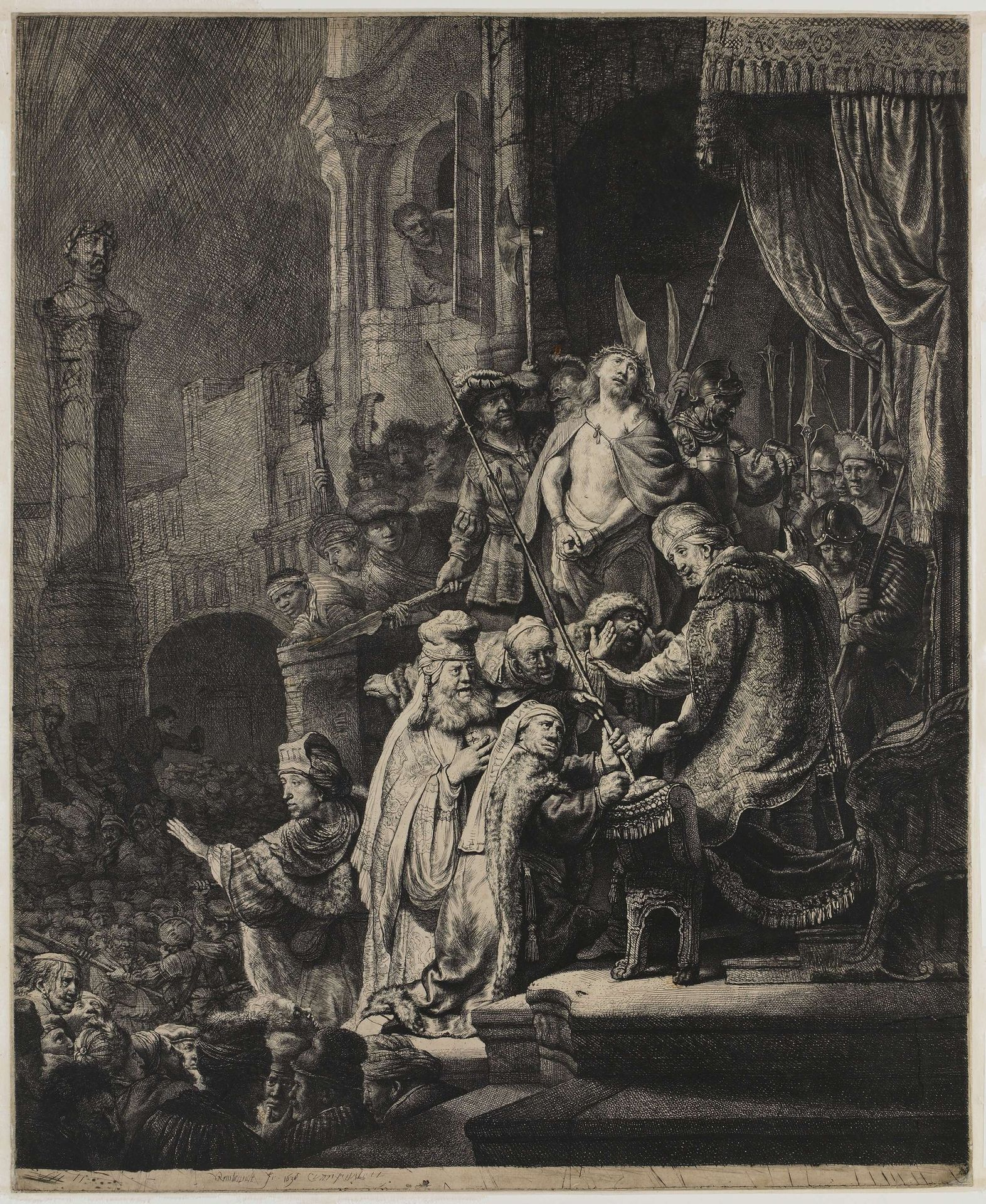 Christ before Pilate: large plate by Rembrandt van Rijn