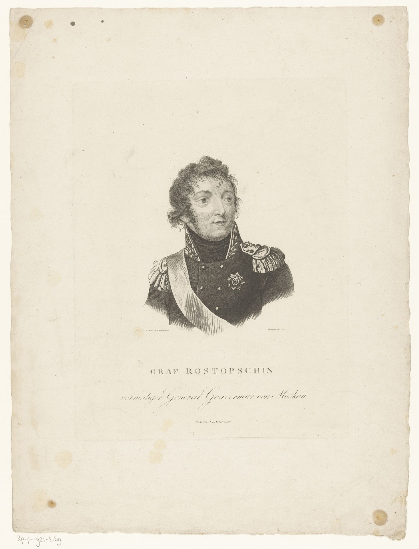 Portret van Feodor Rostopchin by Johann Friedrich August Clar