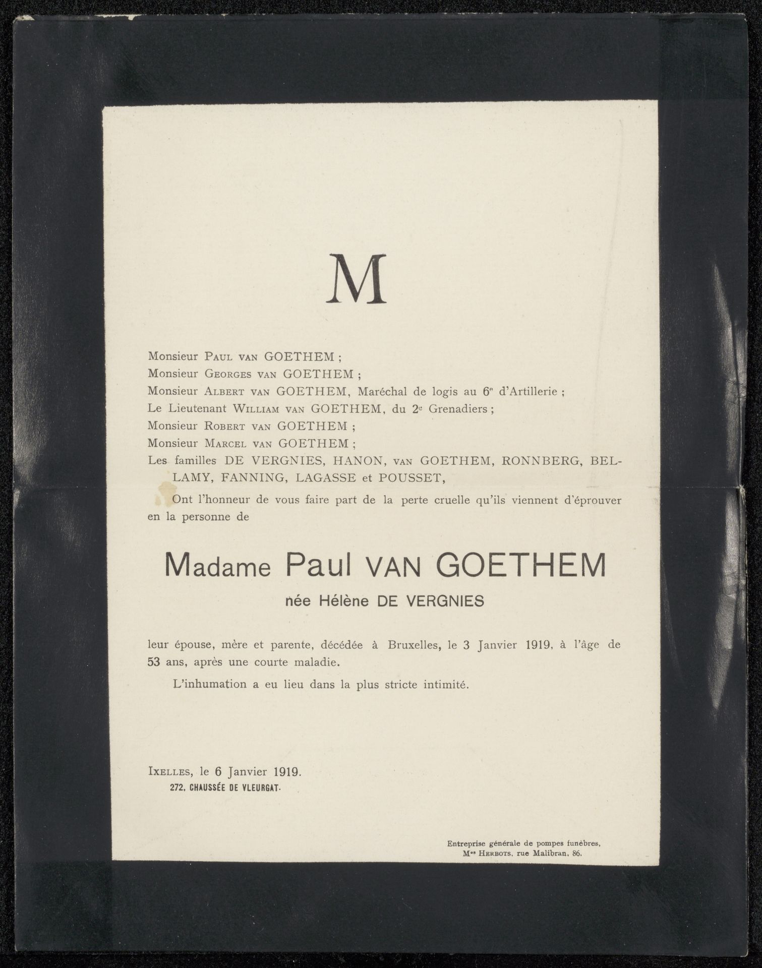 Overlijdensbericht aan Philip Zilcken en Henriette Wilhelmina van Baak by Anonymous
