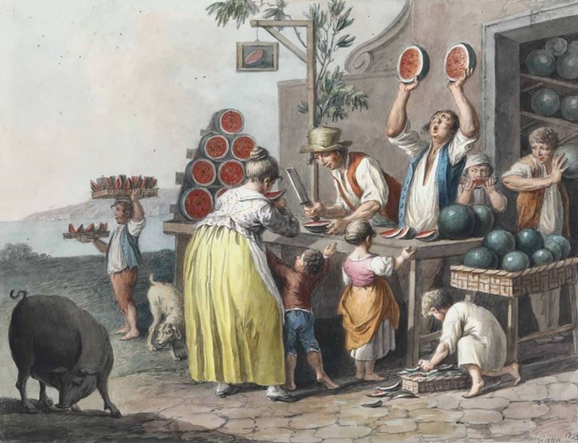 Neapolitan seller of watermelons by Saverio della Gatta