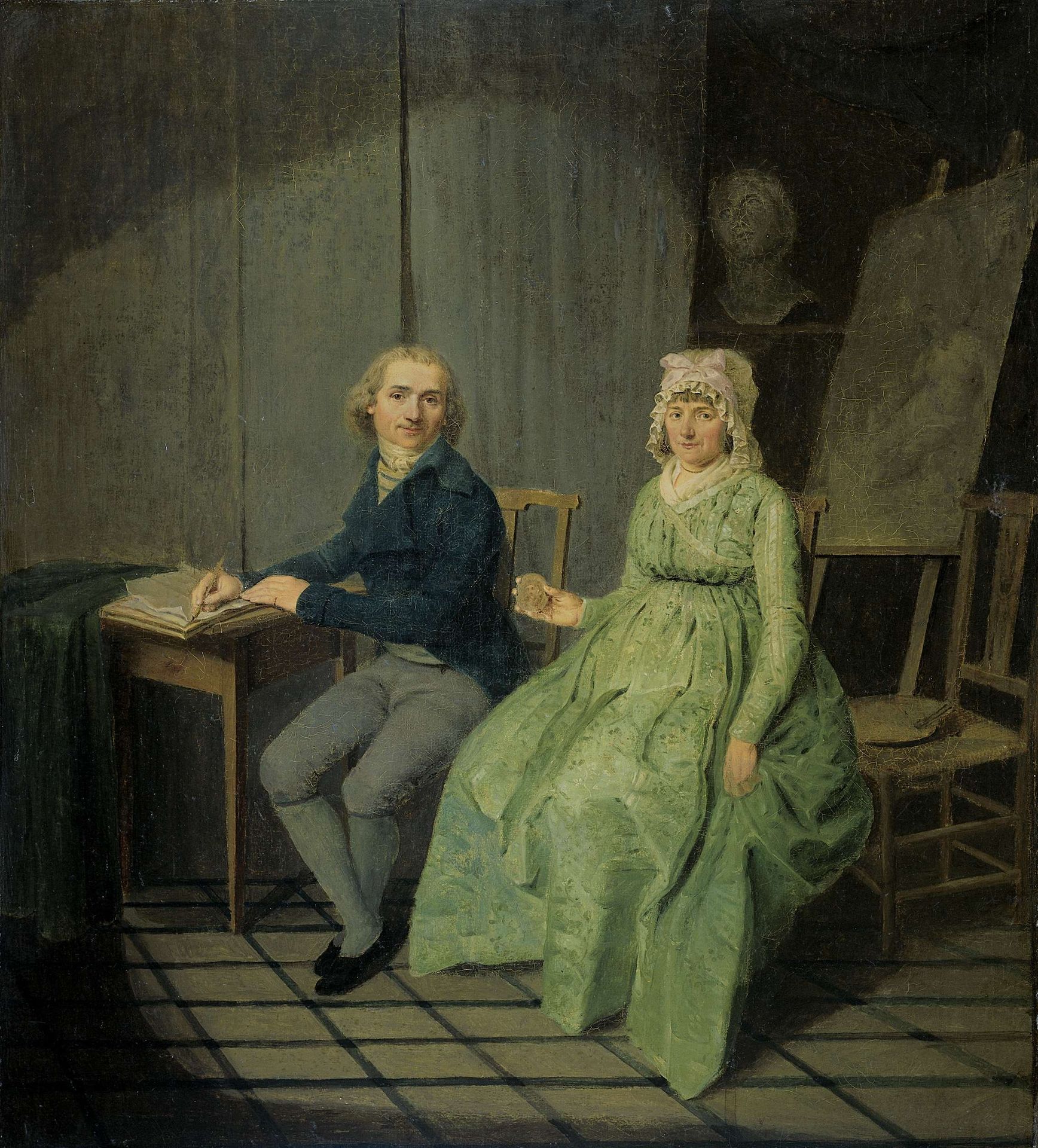 Zelfportret van Wybrand Hendriks (1744-1831), met zijn vrouw Agatha Ketel (1736-1802) by Wybrand Hendriks