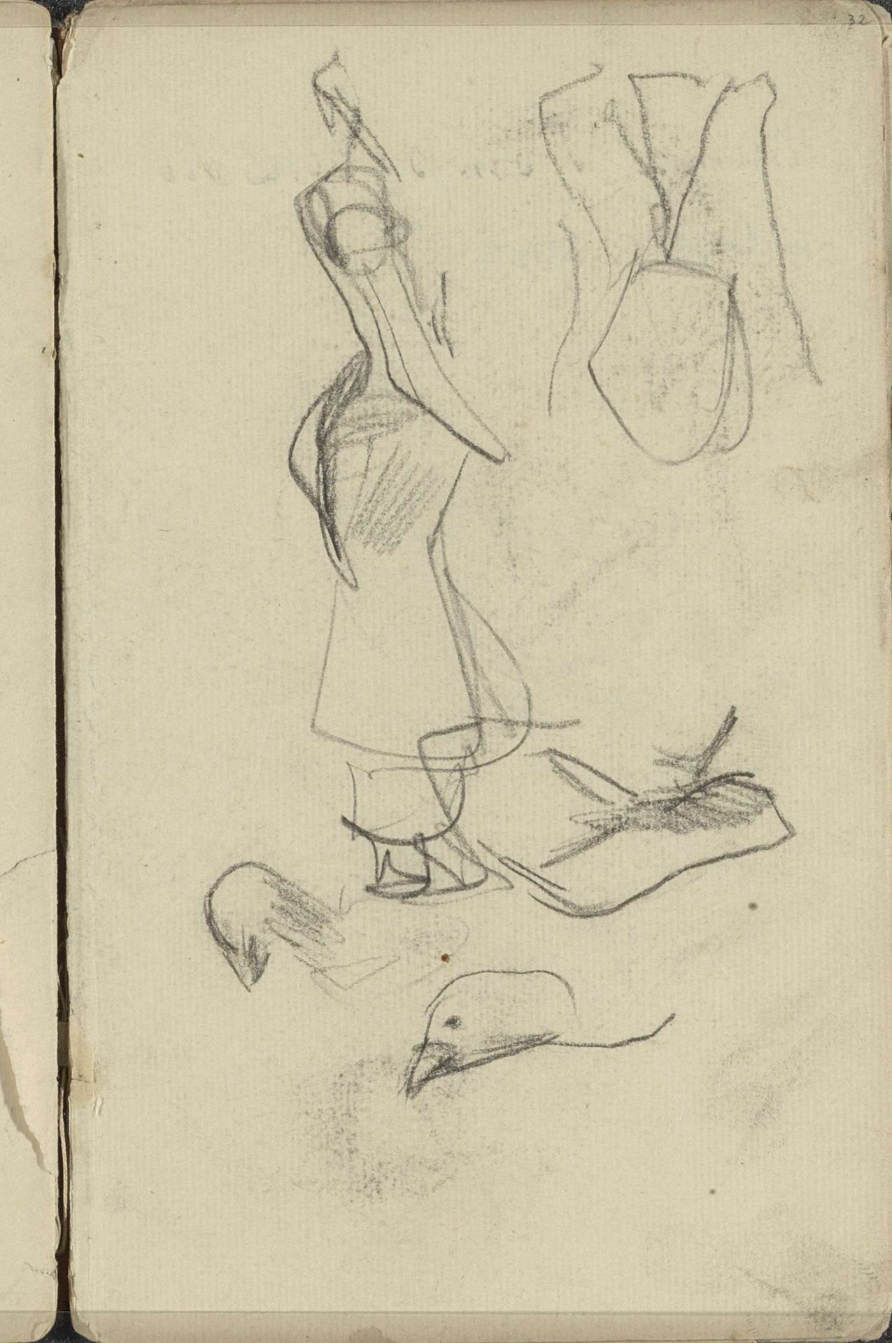 Studieblad met een staande vrouw en vogels by George Hendrik Breitner