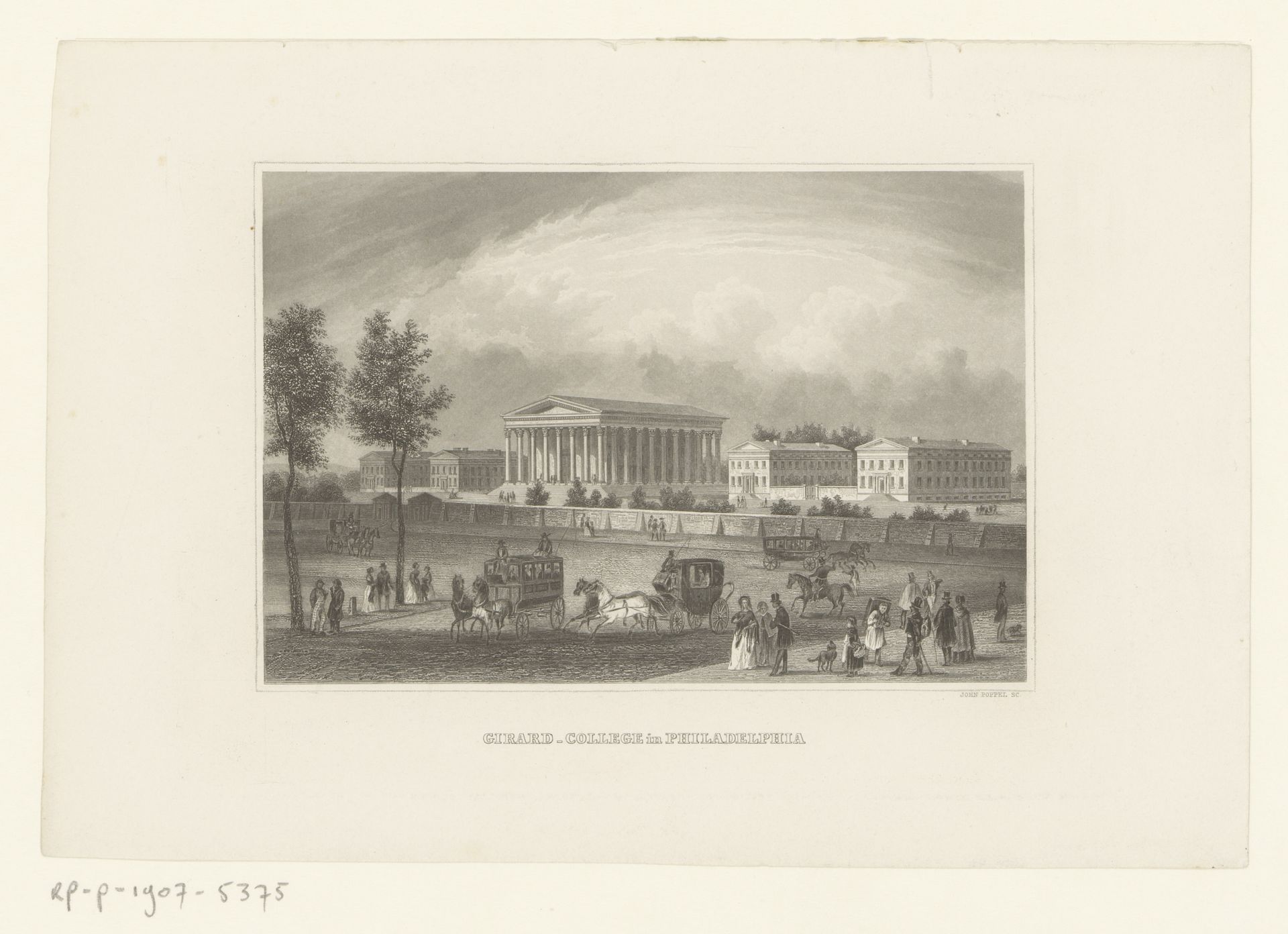 Gezicht op het Girard College in Philadephia by Johann Gabriel Friedrich Poppel